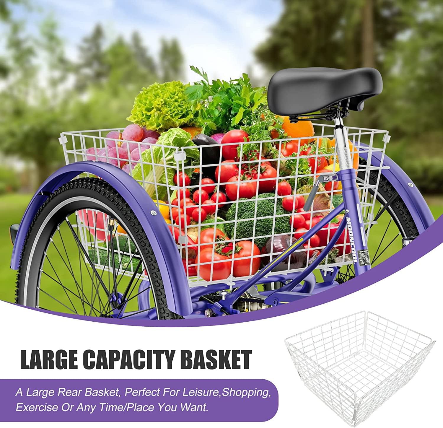 MOONCOOL Adult Tricycles 7 Speed， 16/20/24/26 inch 3 Wheel Bikes， Three-Wheeled Bicycles Cruise Trike with Shopping Basket for Seniors， Women， Men， Teenager， Kids