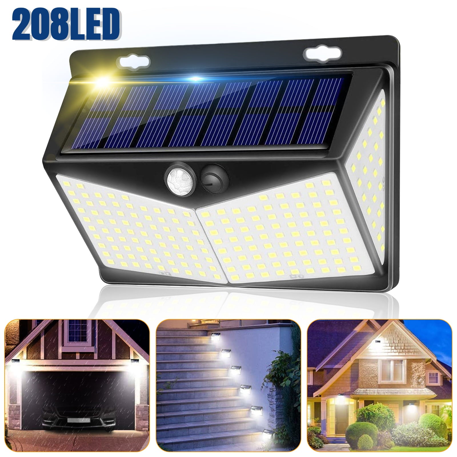 EEEkit Solar Motion Light Outdoor 208 LED Wireless Security Wall Lamp IP65 Waterproof Motion Sensor Spotlight 3 Light Modes for Garden Deck Yard Garage Patio