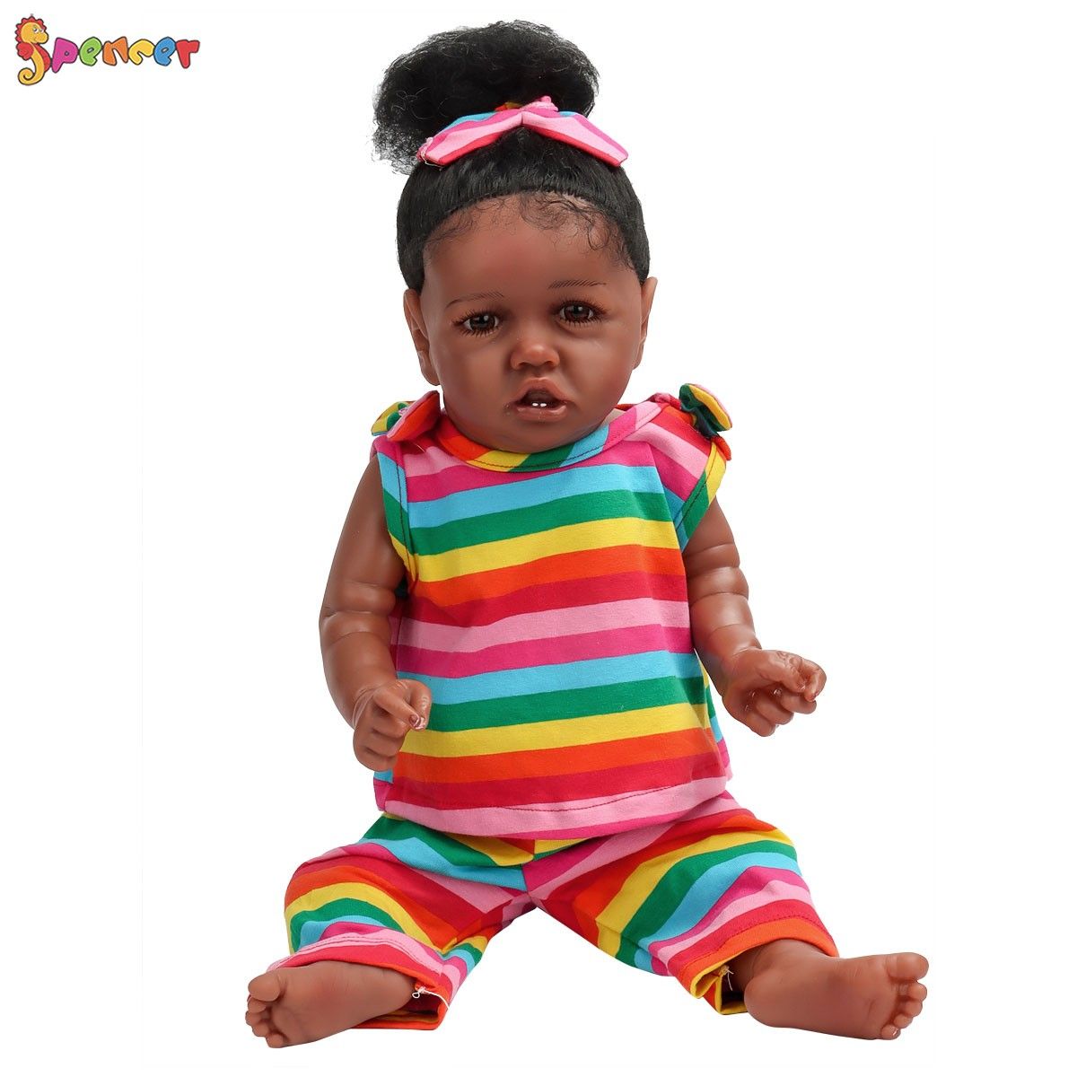 Spencer 22 Inch Handmade Lifelike Reborn Baby Dolls Soft Silicone Vinyl Black Skin Realistic Girl Doll Xma Gifts for Ages 3+