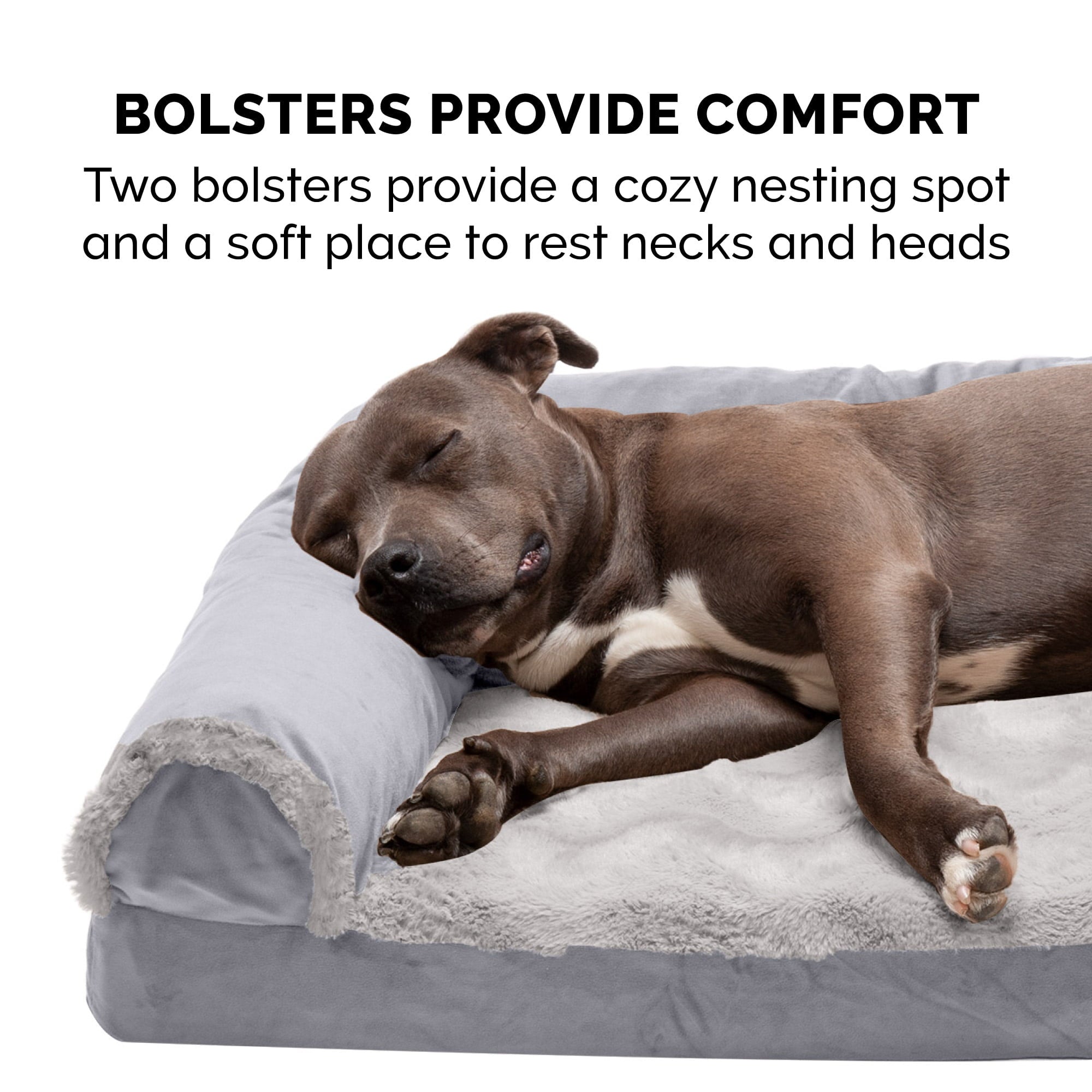 FurHaven | Deluxe Orthopedic Wave Fur and Velvet L-Chaise Lounge Pet Bed for Dogs and Cats， Granite Gray， Jumbo