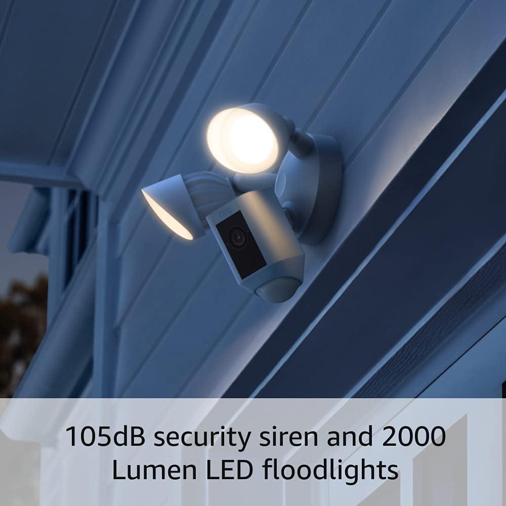 All-New Floodlight Camera Wired Plus With Motion-Activated 1080p HD Video， Two-Way Talk And Siren Alarm， White (2021 Release)