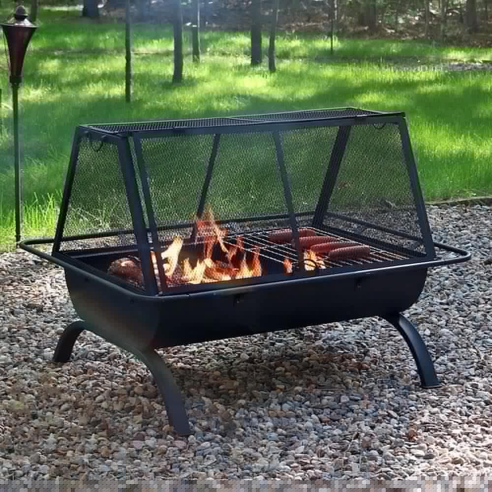 Sunnydaze Decor Northland 36 in x 27 in Rectangle Steel Wood Burning Fire Pit with Cooking Grill
