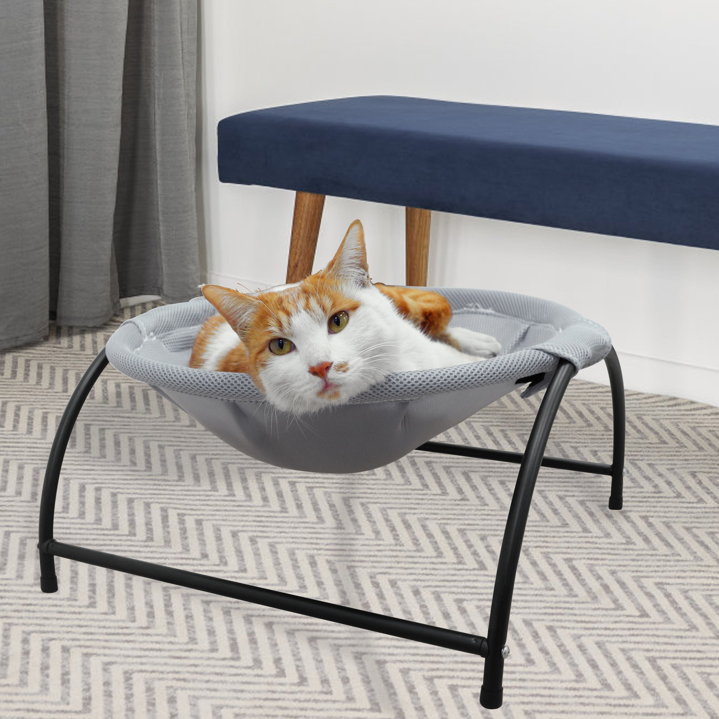 PHYEX Cat Bed Elevated Pet Hammock for Kitty Cat Small Dog， Easy Assembly Raised Cat Cot， Gray