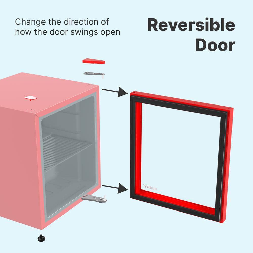 Husky 15 Cu ft 40Can Glass Door Freestanding Countertop Quiet Mini Fridge with Reversible Door without Freezer