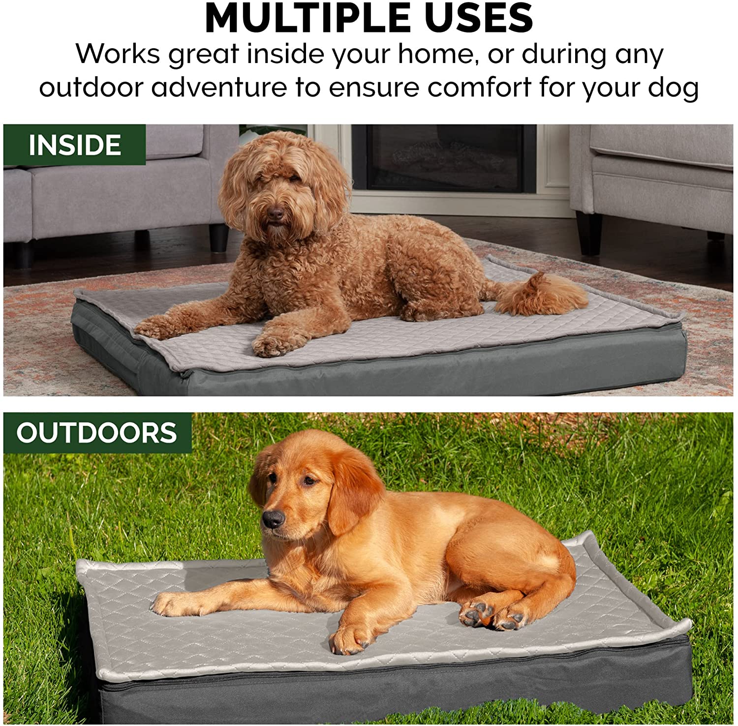 Furhaven Large Orthopedic Dog Bed Water-Resistant Indoor/Outdoor Quilt Top Convertible Mattress w/ Removable Washable Cover - Gray， Large Convertible Quilt Top (Gray) Large Orthopedic Foam