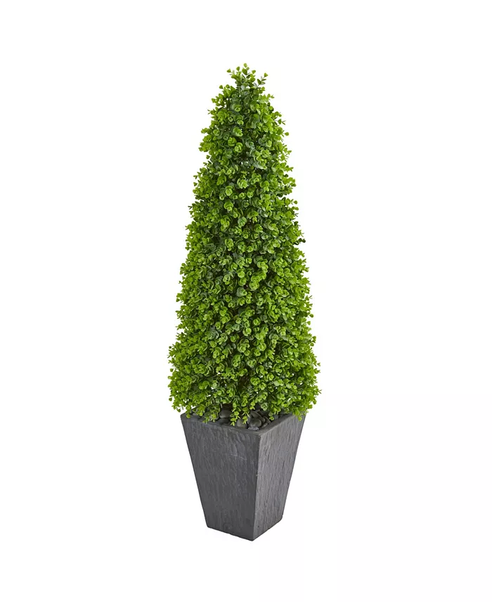 Nearly Natural 57” Eucalyptus Topiary Artificial Tree in Slate Planter (Indoor Outdoor)