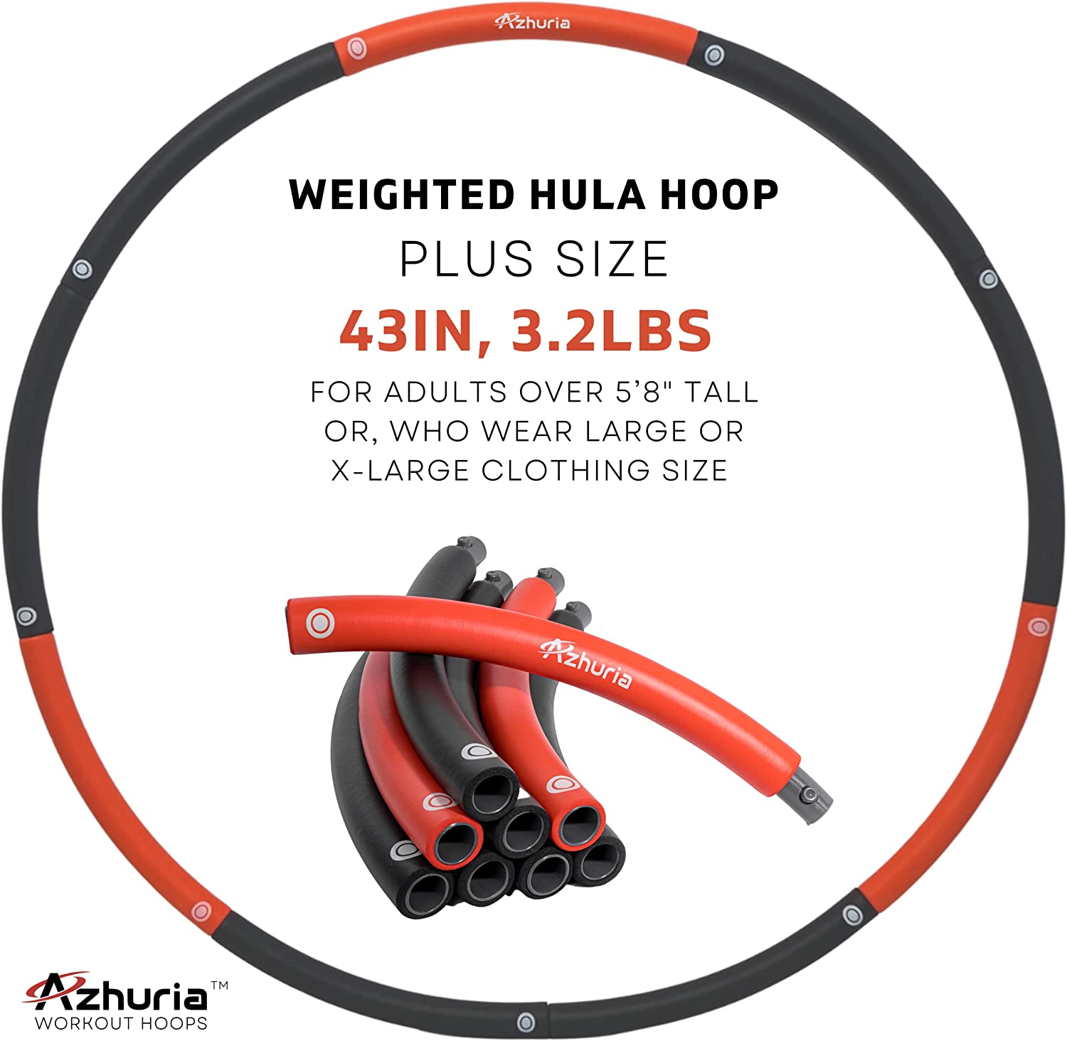 Weighted Hula Hoop Plus Size | 3.2lb Weight， 43in Diameter | Extra Large Hula Hoop for Adults Weight Loss | Easy to Spin， Soft Padding | Exercise Hoop for Beginners and Advanced Hoopers