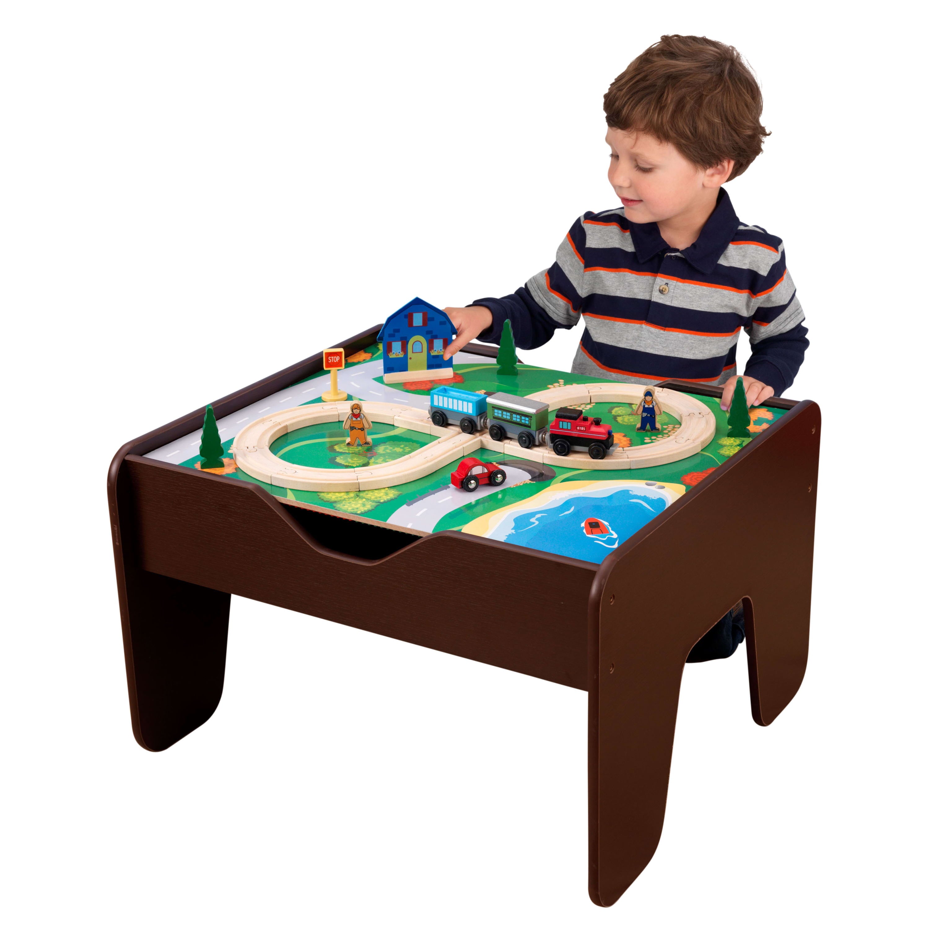 KidKraft Reversible Wooden Activity Table with Board and Train Set， Espresso