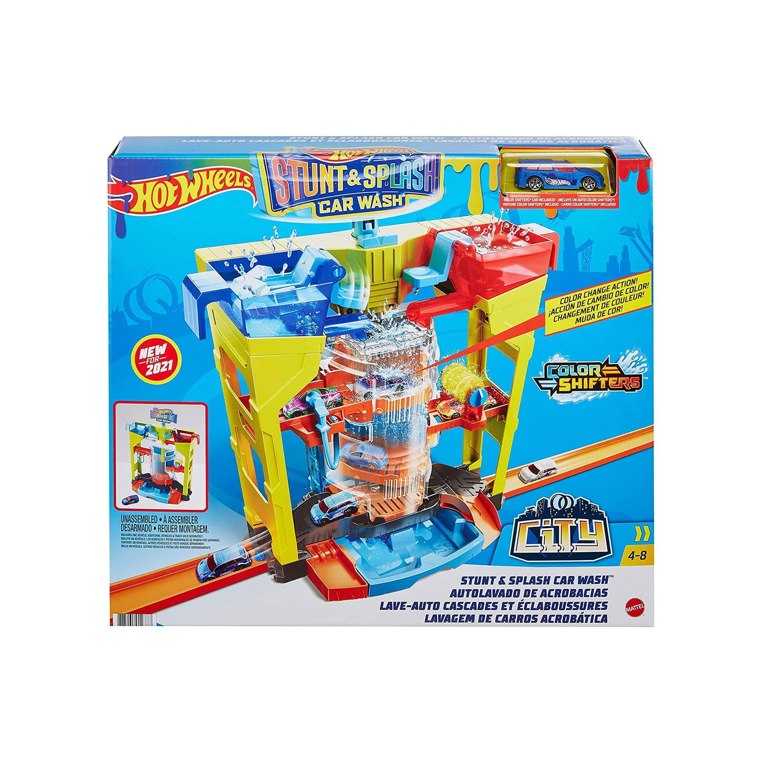 Hot Wheels City Stunt and Splash Car Wash Playset with Color Changing Car