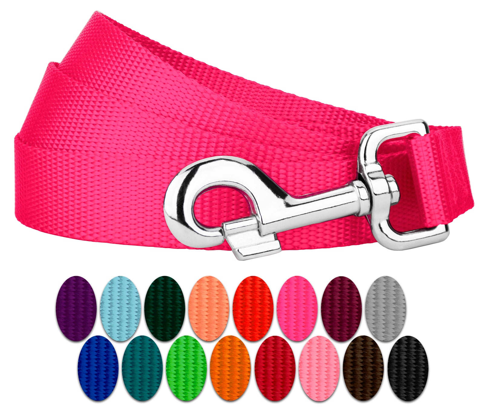 Country Brook Petz® 6ft by 3/4 inch Hot Pink Heavyduty Doublehandle Nylon Leash