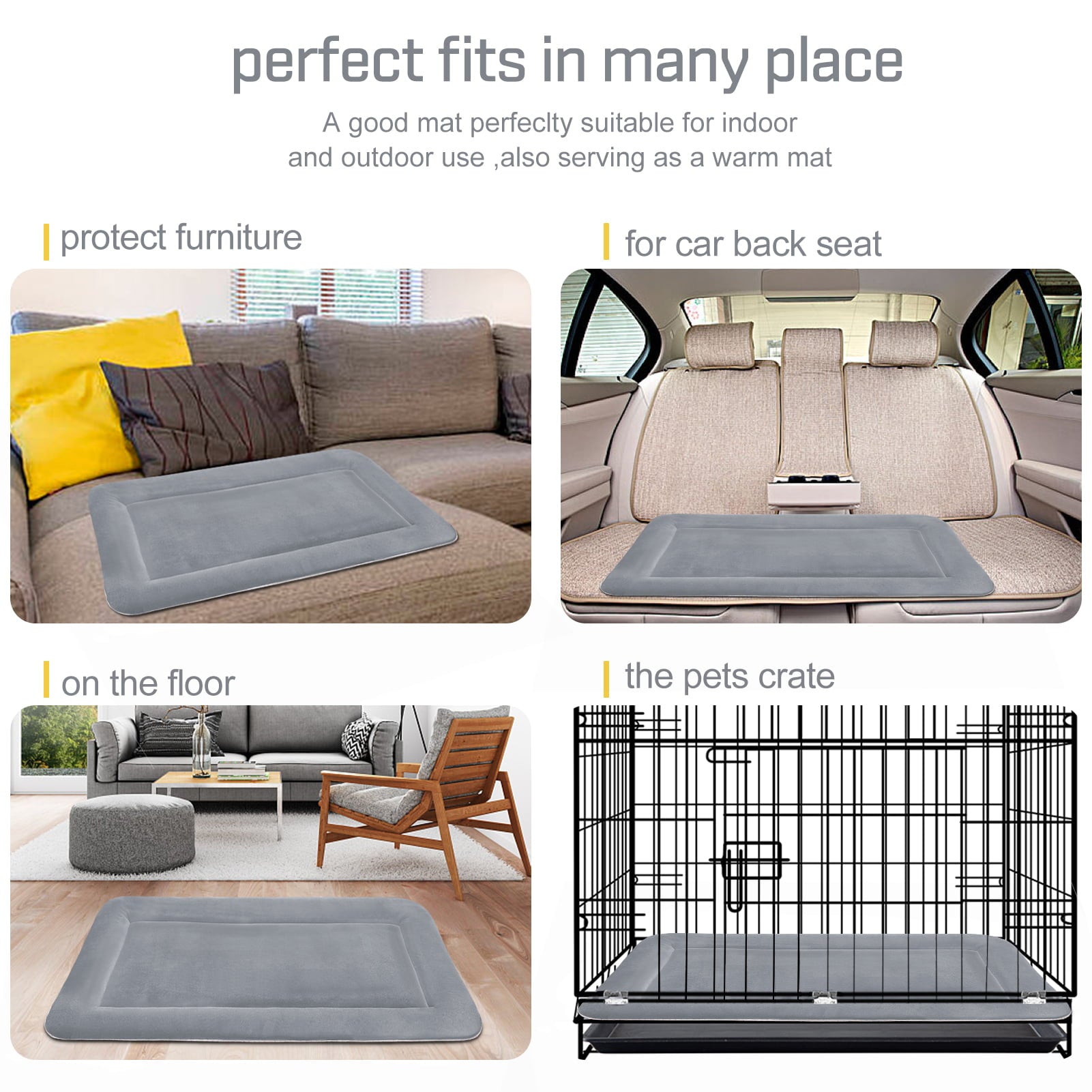 Hero Dog Large Dog Bed Crate Mat 35 in Washable Pet Beds Soft Dog Mattress Anti-Slip Kennel Mats (Gray)