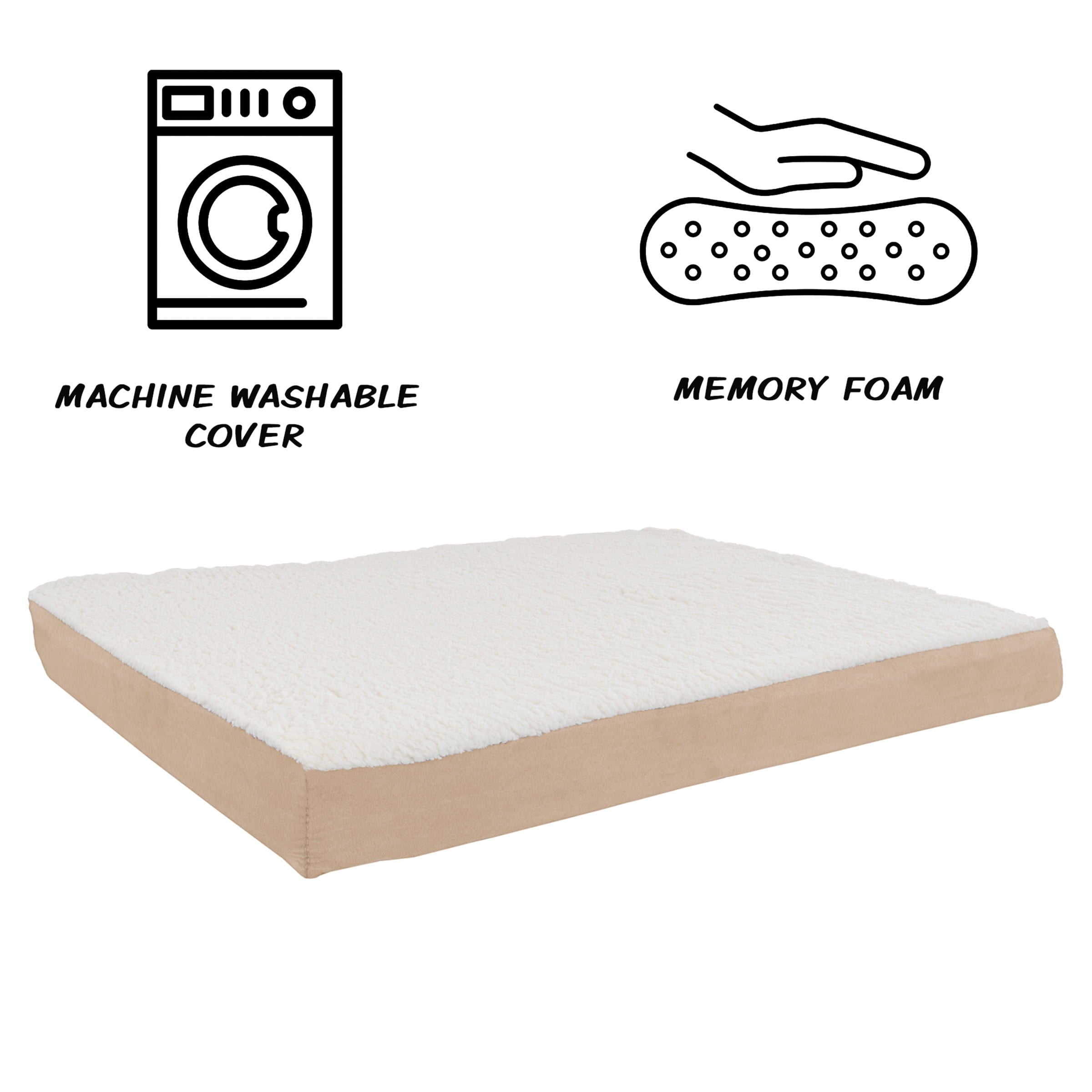 Orthopedic Dog Bed ? 2-Layer Memory Foam Dog Bed with Machine Washable Sherpa Top Cover ? 36x27 Dog Bed for Large Dogs up to 65lbs by PETMAKER (Tan)