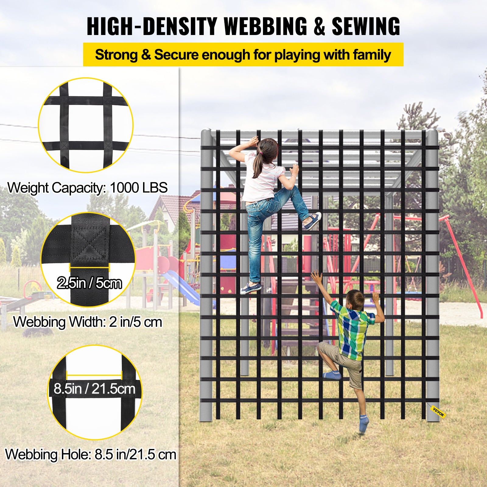 VEVOR Climbing Cargo Net Climbing Net 10' x 8' Playground Rope Ladder Swingset