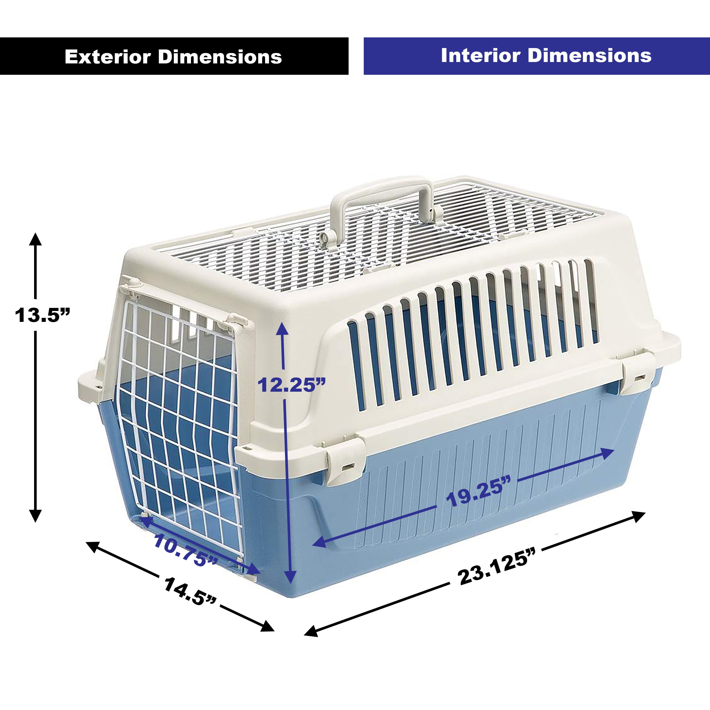 ATLAS Two Door Top Load Plastic Kennel and Pet Carrier， Blue 22-Inch