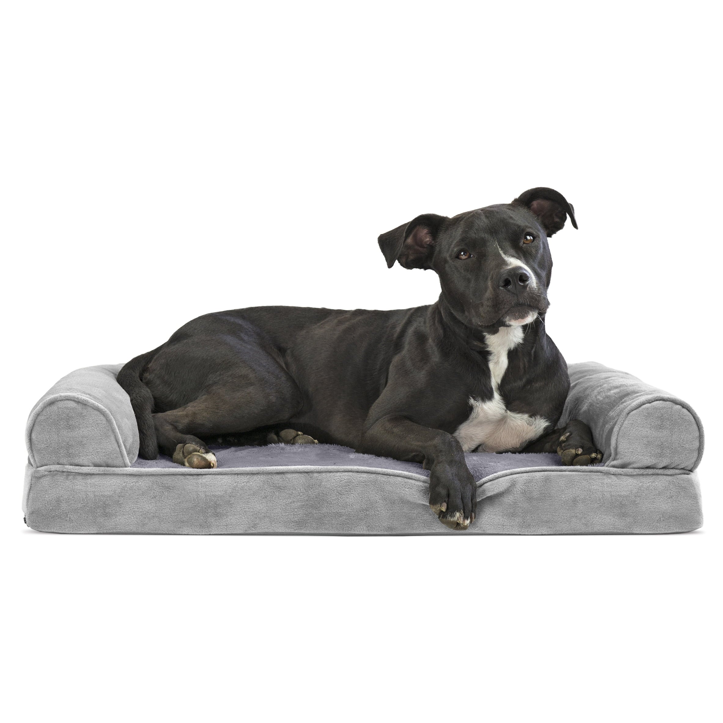 FurHaven Pet Products | Memory Foam Faux Fur and Velvet Sofa Pet Bed for Dogs and Cats - Smoke Gray， Medium