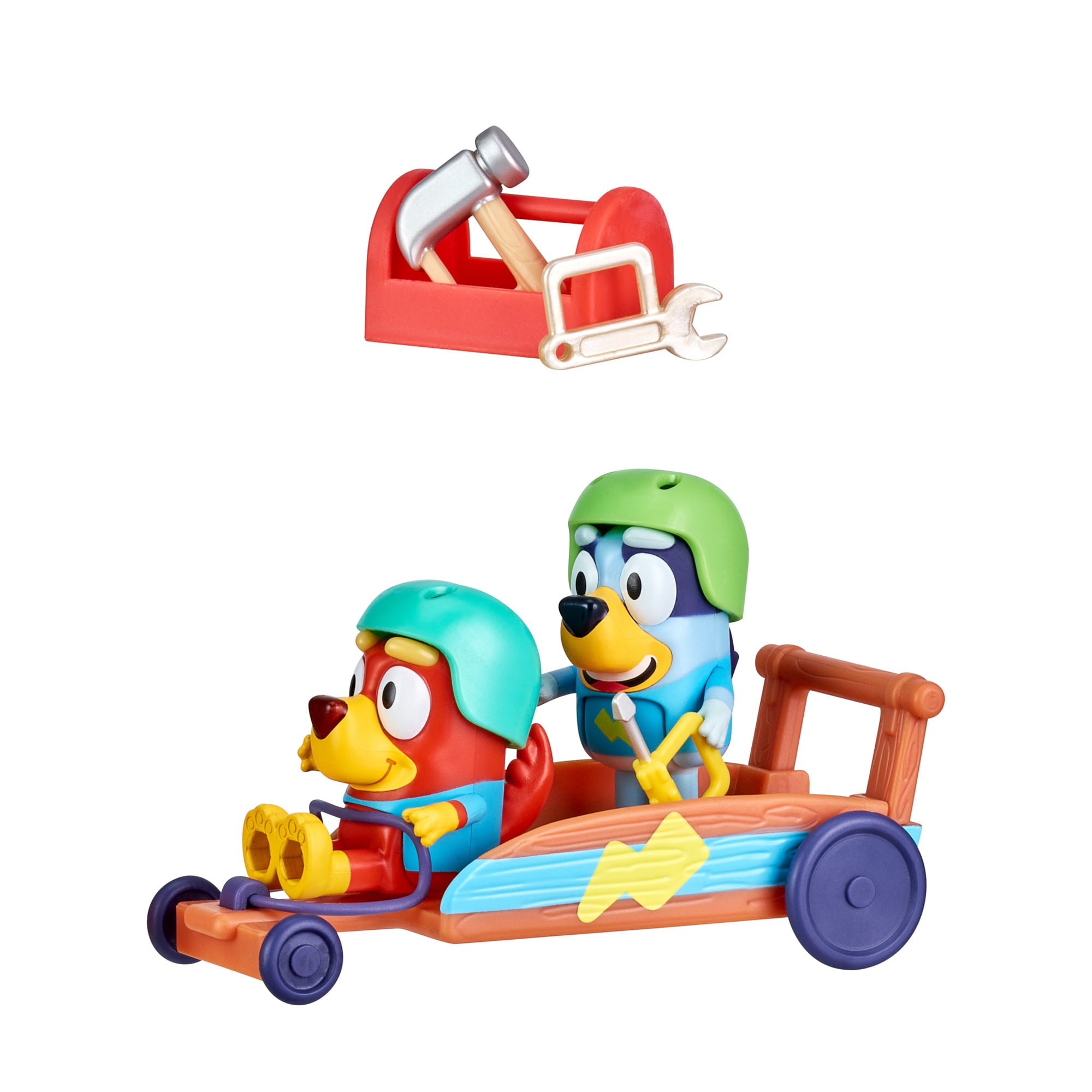Bluey， Rusty and Bluey's Go-Kart Vehicle and Figures Pack， 2.5-3 inch Figures and Accessories， Preschool， Ages 3+