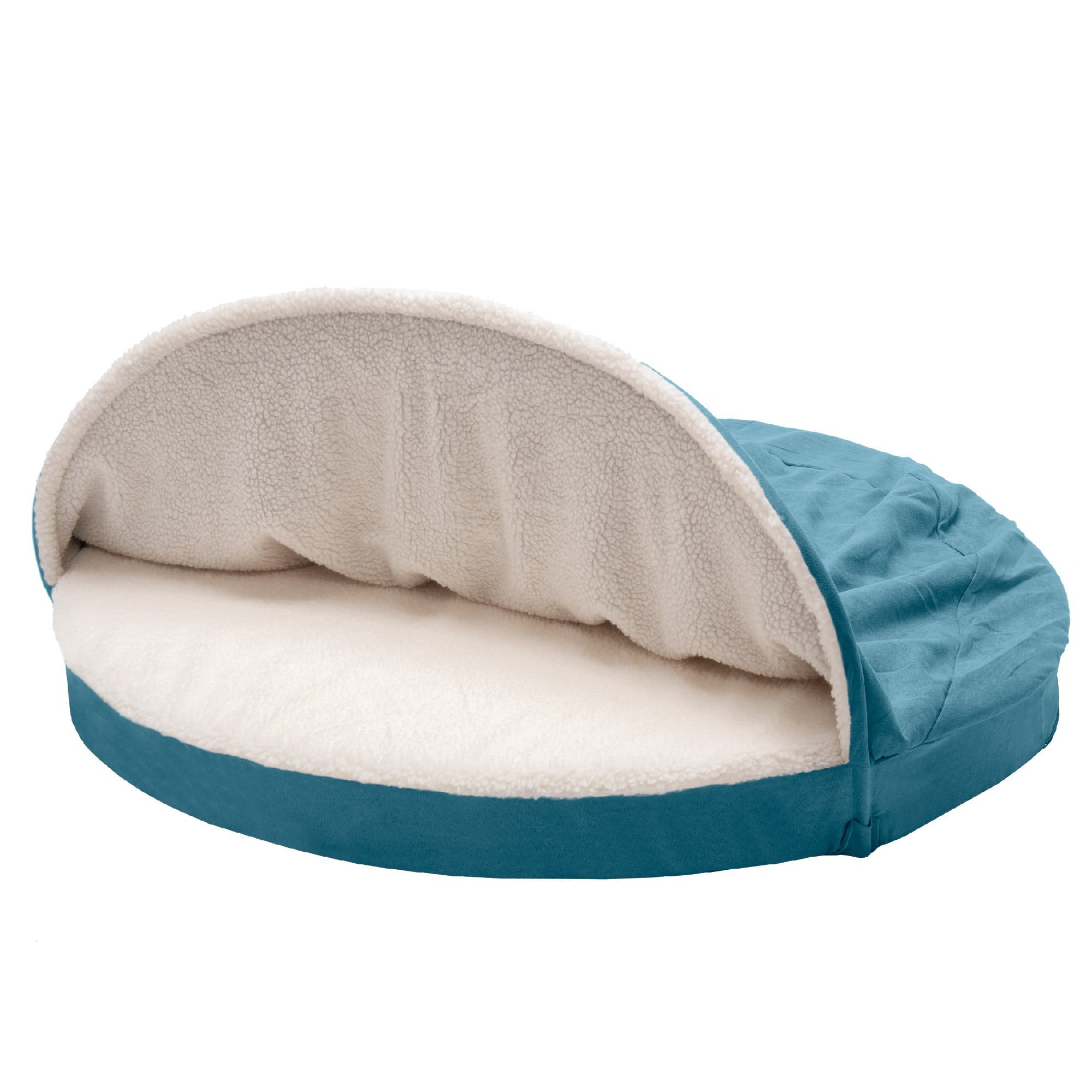 FurHaven Pet Products Orthopedic Faux Sheepskin Snuggery Burrow Pet Bed for Dogs and Cats， Blue， 44