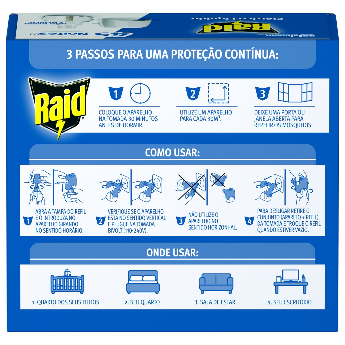 Repelente Eletrico Liquido Raid 45 Noites Aparelho e Refil de 32,9ml Oferta Especial