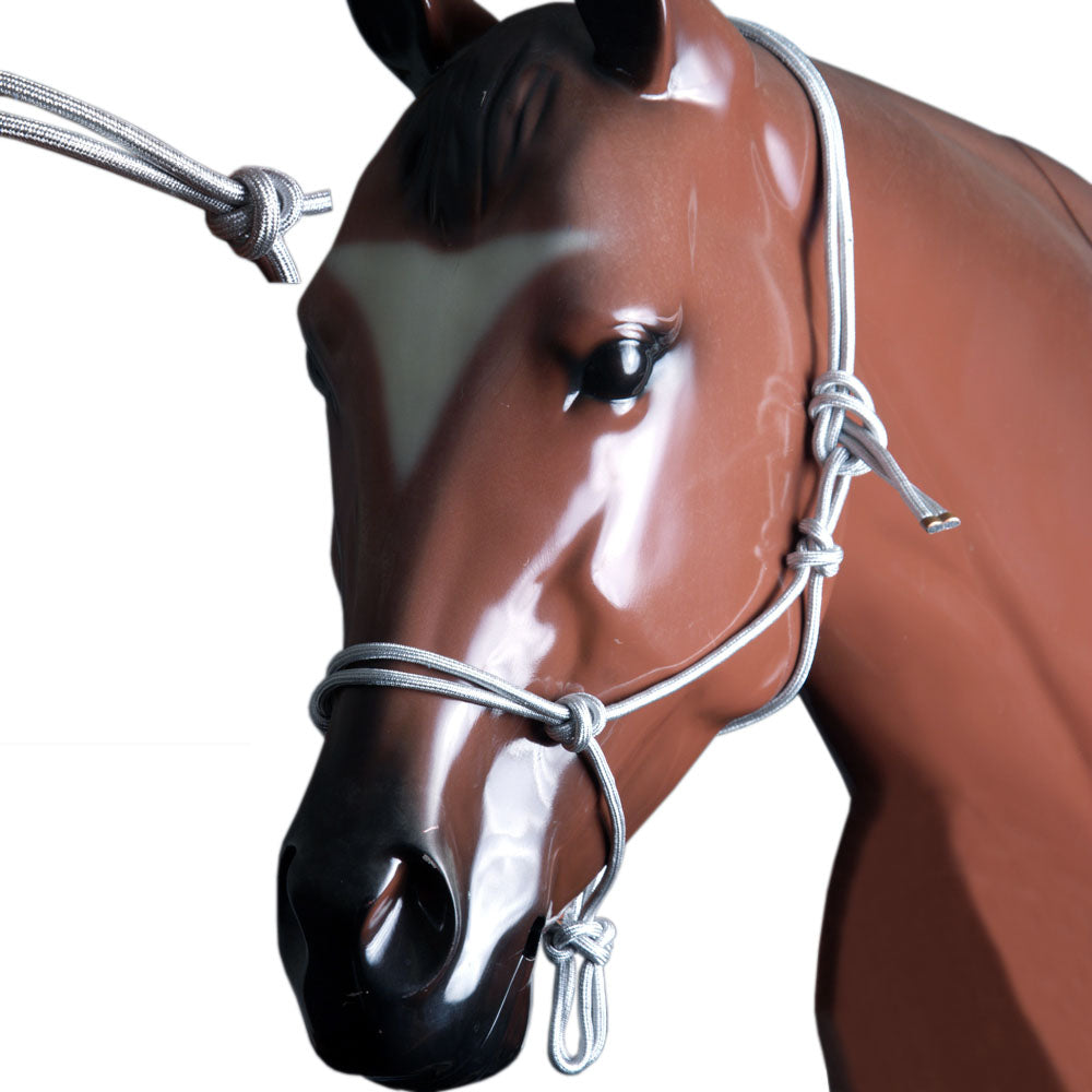 55BH Western Horse Halter Poly Rope Tied Adjustable Silver Hilason