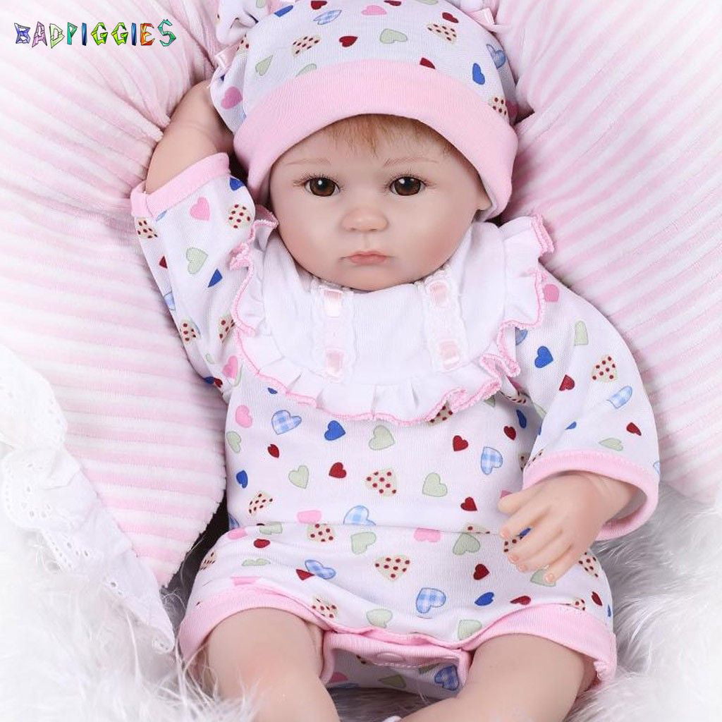 BadPiggies 17" Realistic Newborn Reborn Baby Doll Girl Silicone Vinyl Baby Weighted Soft Body Lifelike Doll Xmas Gift