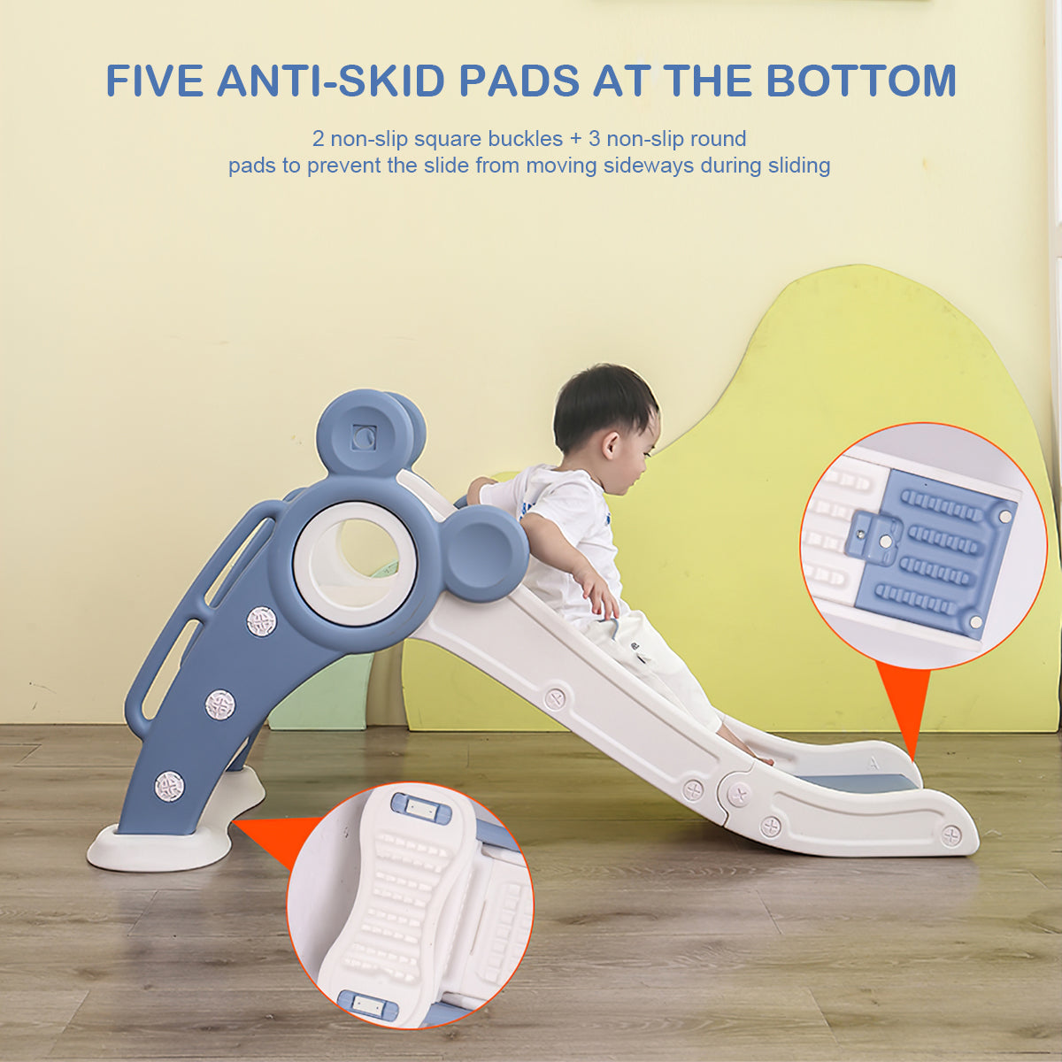 Children's Folding Slides with Stairs，Blue Toddler Folding Slide Plastic Kids Slide for Toddlers Cmgb