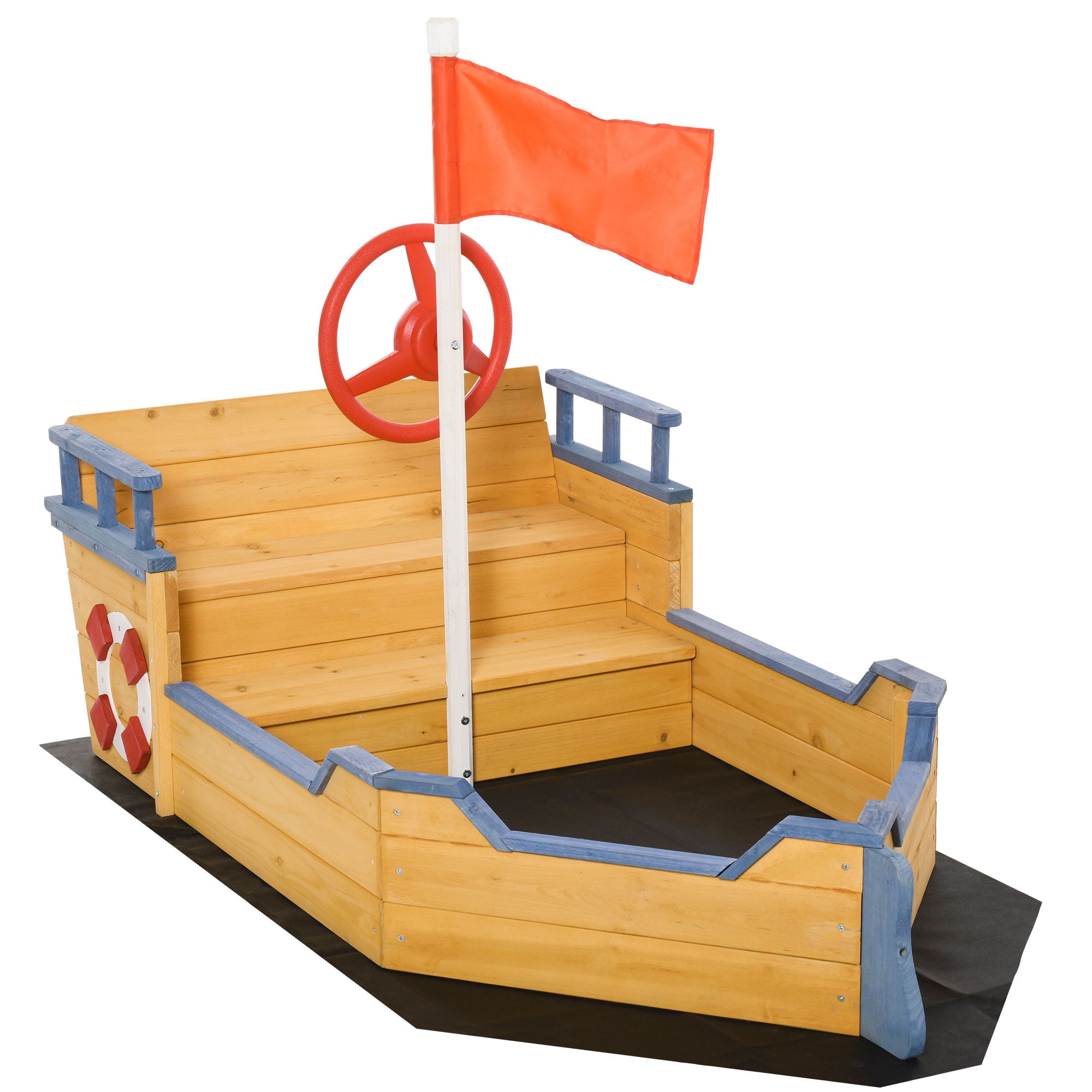 Wooden Sandbox Pirate Ship Sandboat w/ Bench Seat Storage Space Ceder Wood