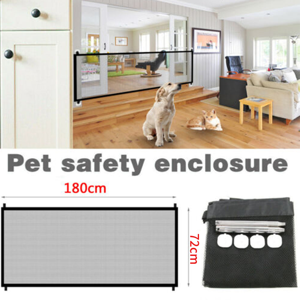 CALIDAKA Pet Gate， Indoor Outdoor Retractable Dog Fence， Adjustable， Portable Folding Mesh， Enclosure Net， Extra Wide(Black/180*72cm)