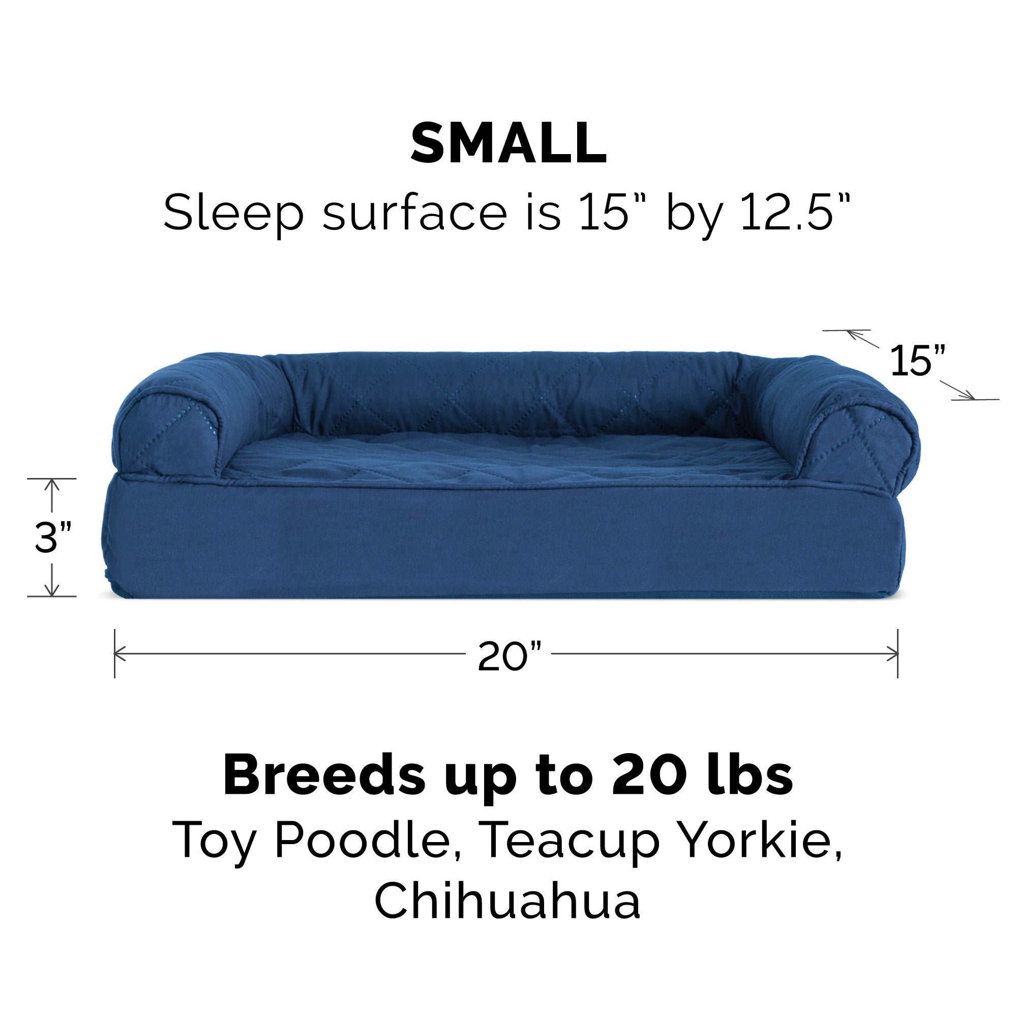 FurHaven Pet Products | Memory Foam Quilted Sofa Pet Bed for Dogs and Cats - Navy， Small