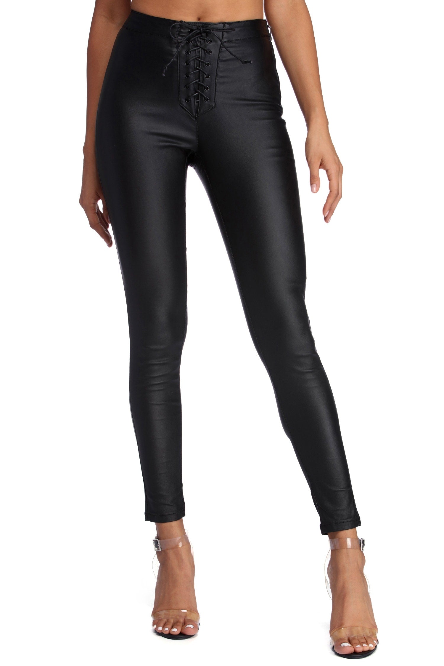 Lace Up PU Pants