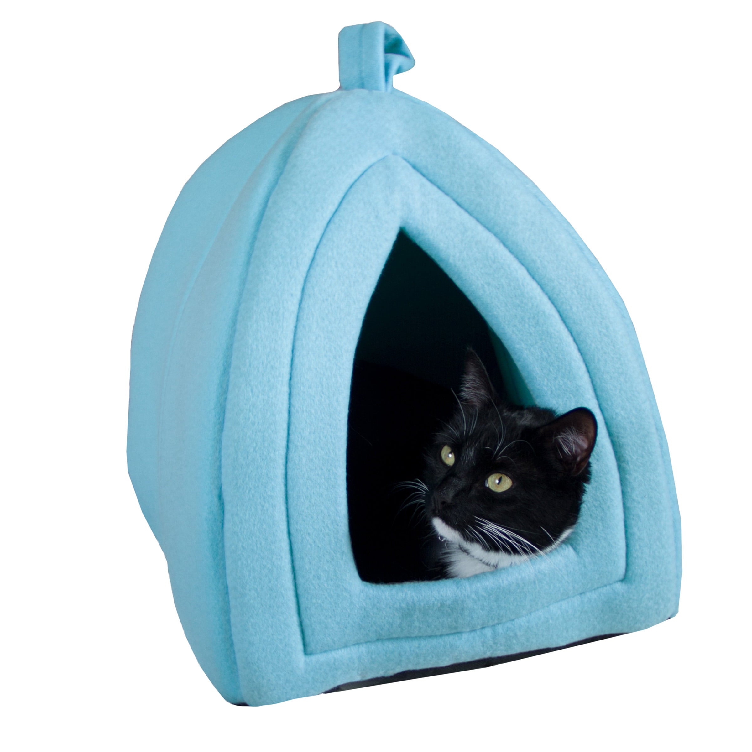 Cat House - Indoor Bed with Removable Foam Cushion - Pet Tent for Puppies， Rabbits， Guinea Pigs， Hedgehogs， and Other Small Animals by PETMAKER (Blue)