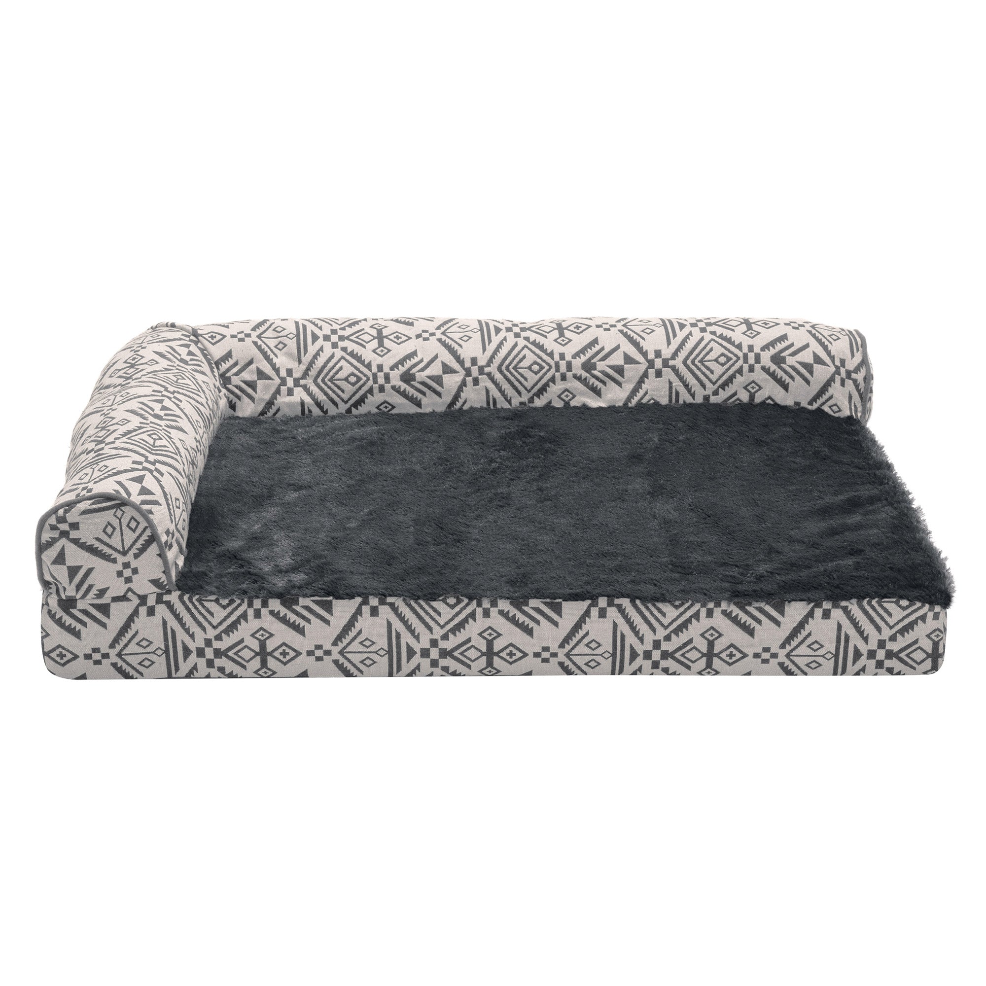 FurHaven Pet Products | Deluxe Orthopedic Southwest Kilim L-Chaise Lounge Pet Bed for Dogs and Cats - Boulder Gray， Medium