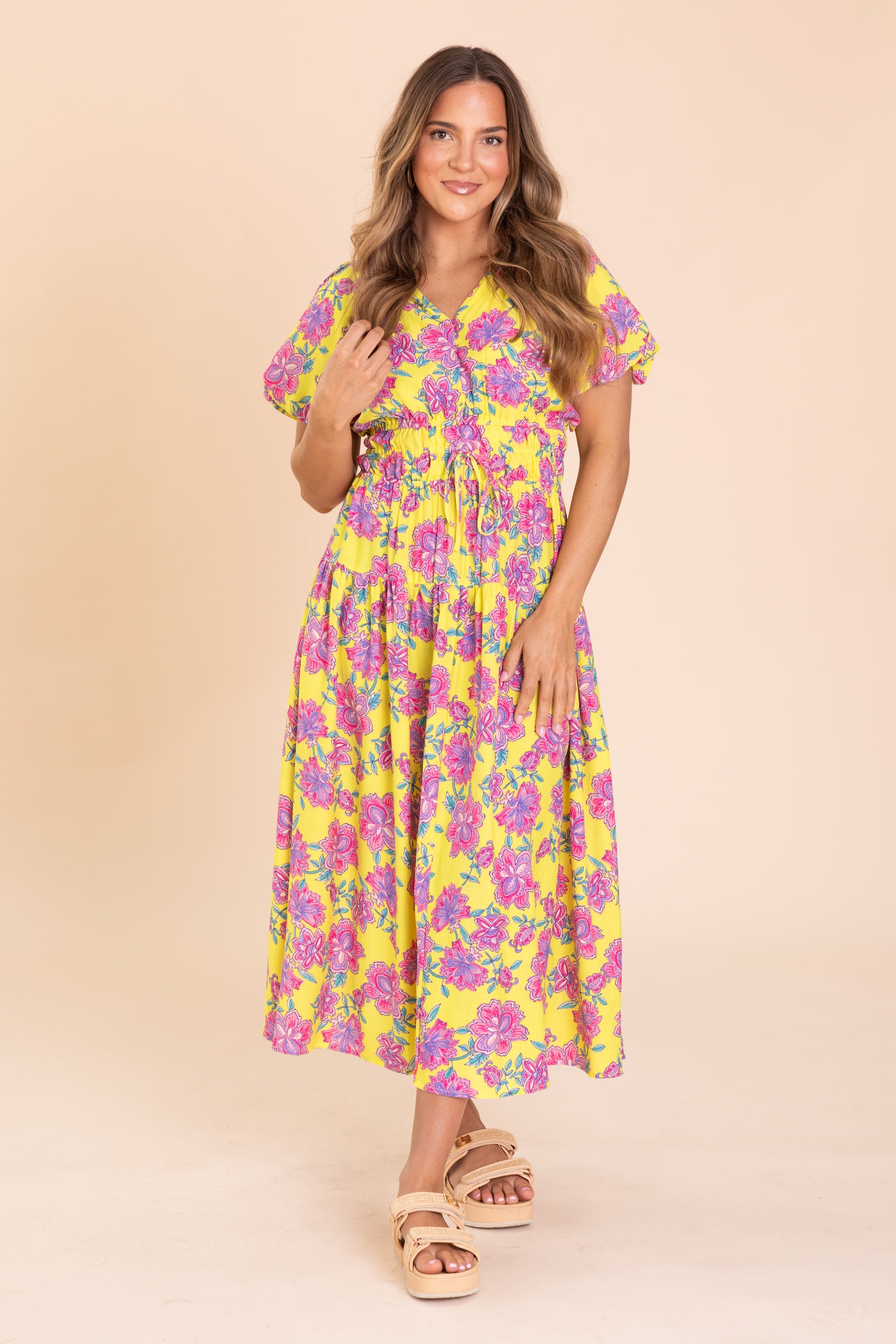 Yellow Printed Blossom Maxi Dress