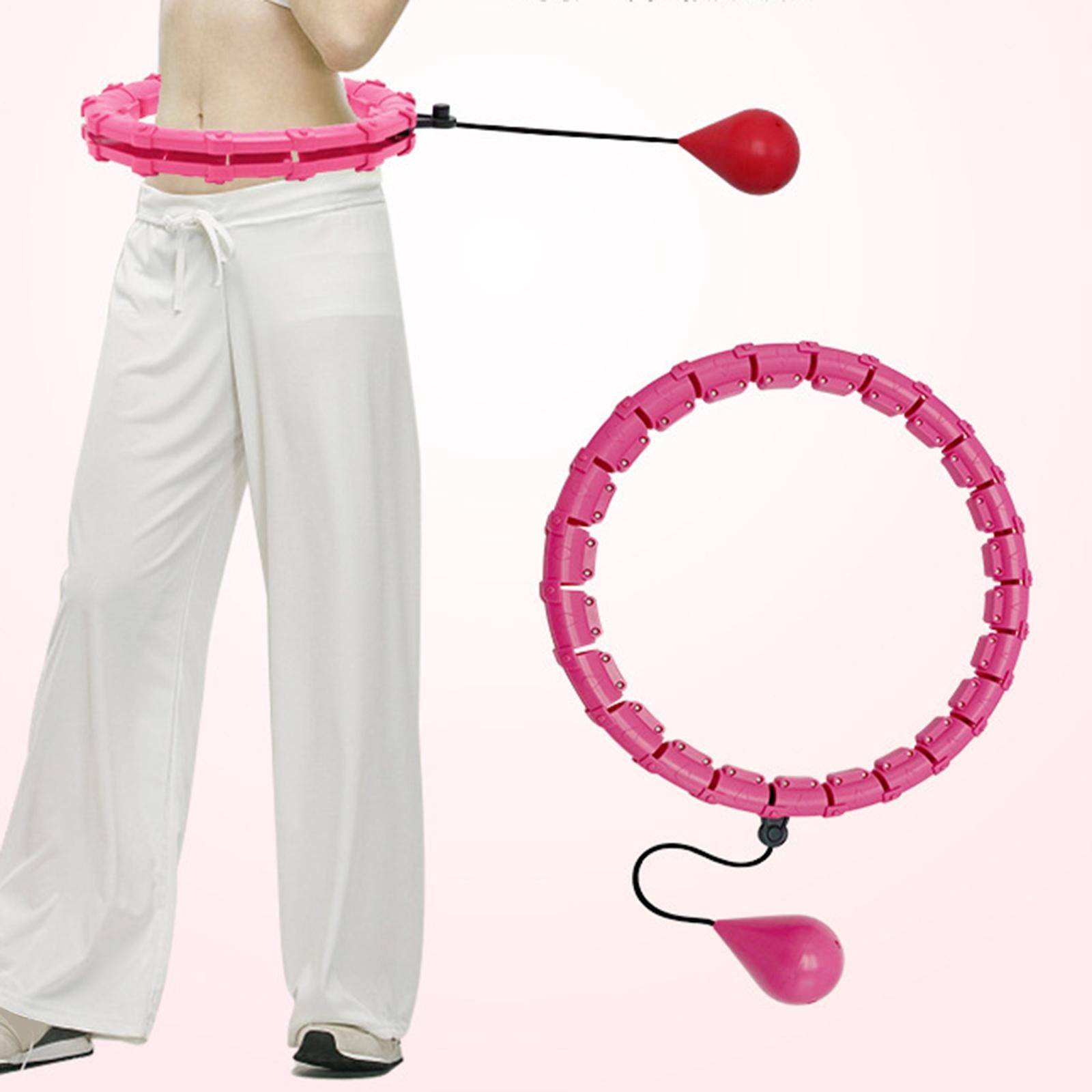 Weighted Hoops， Abdomen Fitness Exercise Massage Hoop for Adults/ ， 24 Sections Detachable Size Adjustable - Pink