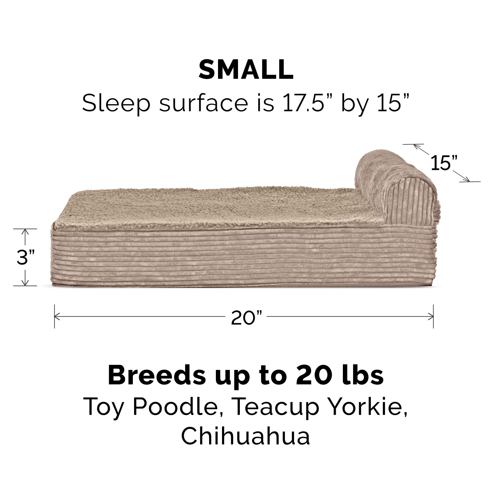 FurHaven Pet Dog Bed | Deluxe Orthopedic Faux Fleece and Corduroy Chaise Couch Pet Bed for Dogs and Cats， Sandstone， Small