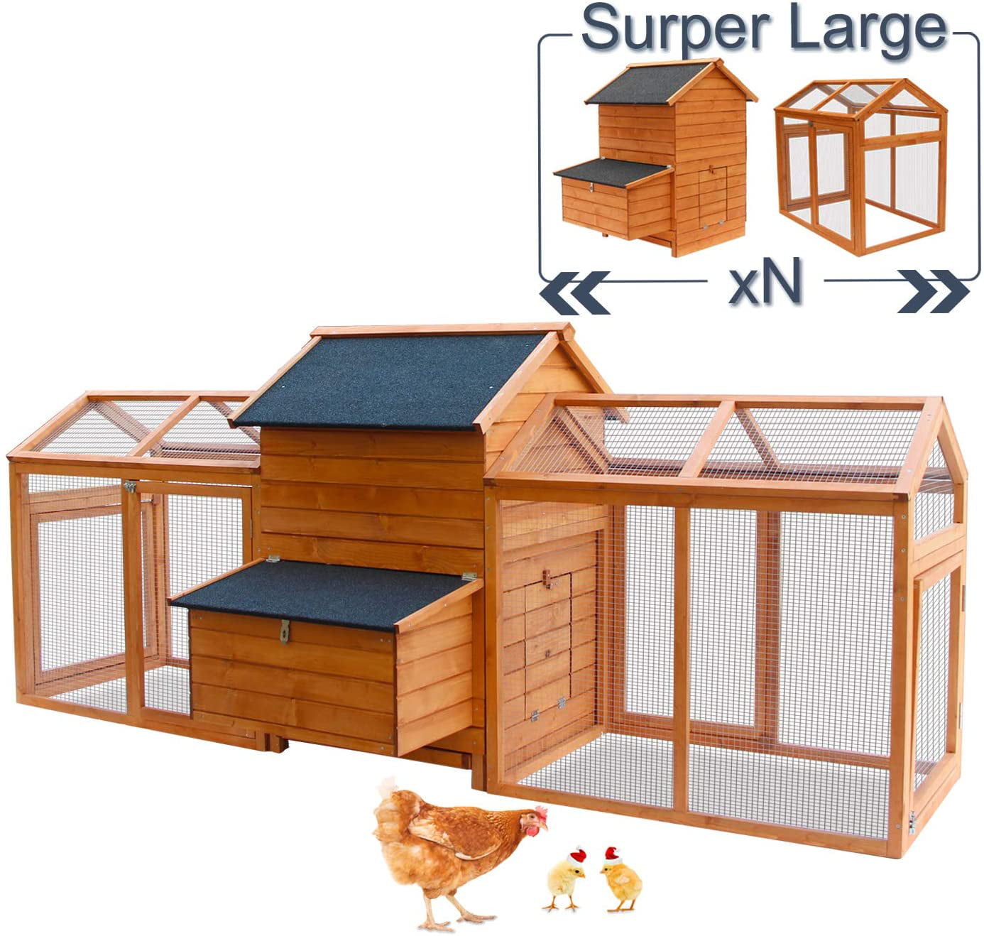 Kinbor Wooden Chicken Coop Outdoor Large Hen House w/Nesting Box Poultry Cage Rabbit Hutch w/Removable Tray and Ramp-Main House