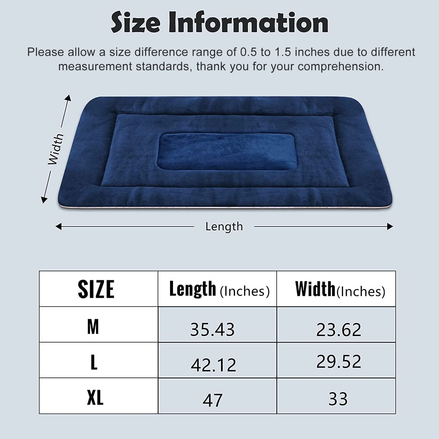 PROCIPE Pet Bed Washable Dog Crate Mat Anti-Slip Pads For Small Medium Dog 35 inch Blue