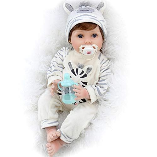 Aori Lifelike Reborn Baby Dolls 22 Inch Real Life Baby Boy That Look Real in Soft Vinly and Weighted Body with Zebra Best Birthday Gift Set