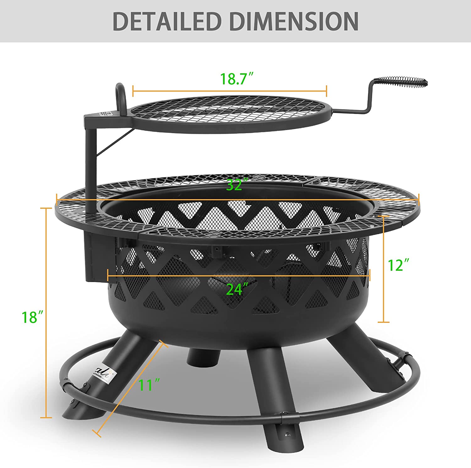 BALI OUTDOORS Wood Burning Fire Pit with Quick Removable Cooking Grill， Black