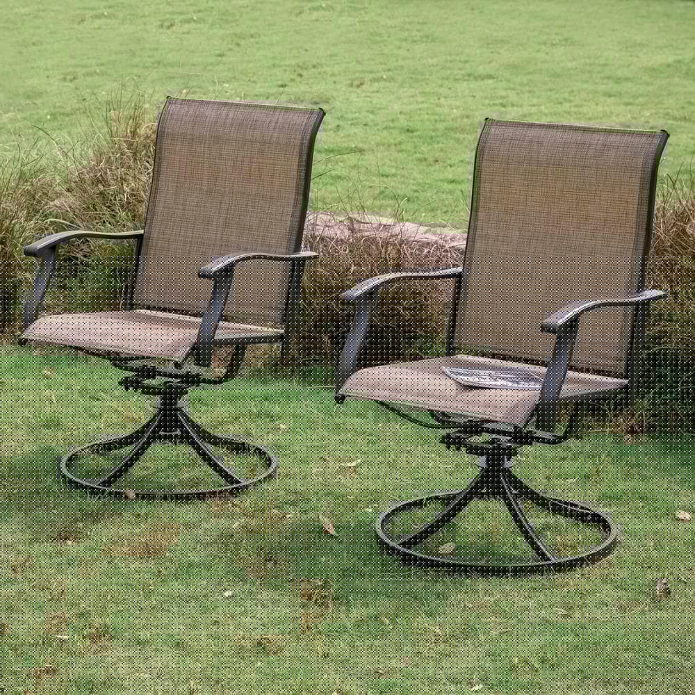 Nuu Garden 2Piece Swivel Steel Sling Outdoor Patio Dining Chairs Brown