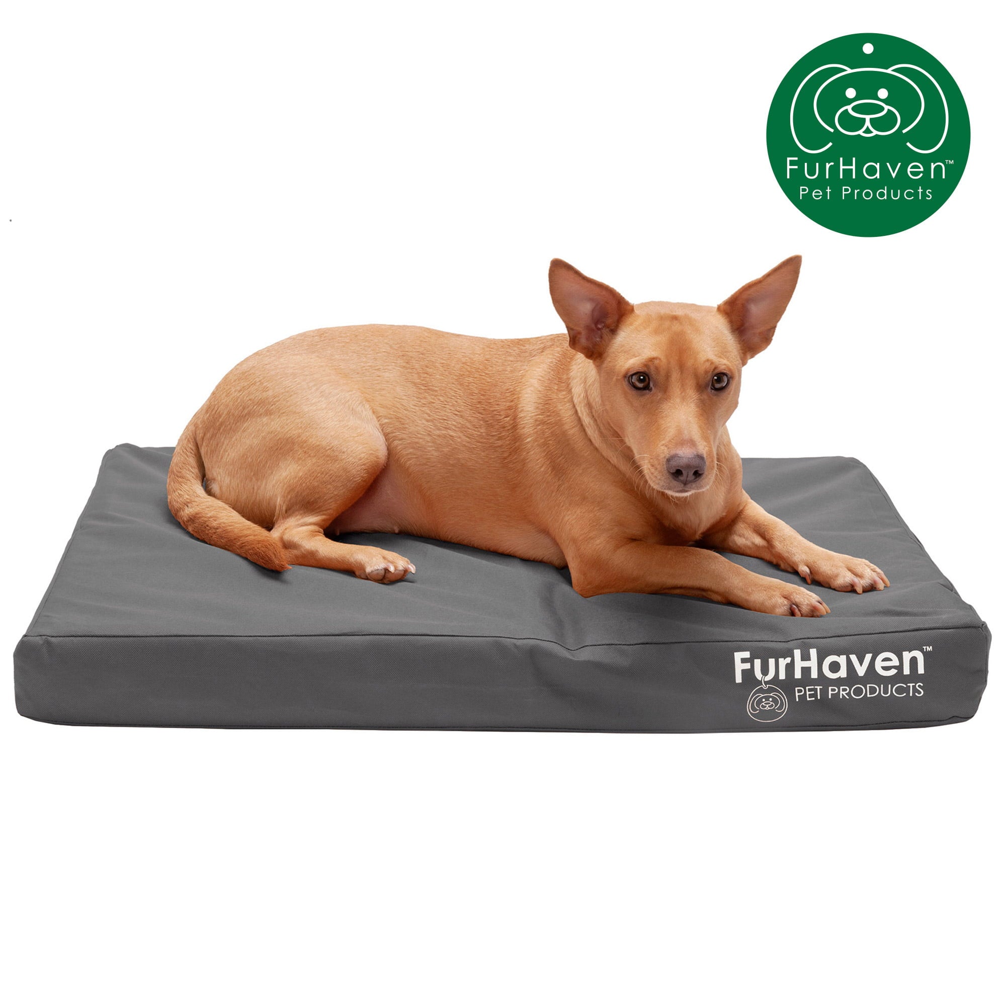 FurHaven Pet Products | Deluxe Orthopedic Oxford Indoor/Outdoor Water-Resistant Pet Bed for Dogs and Cats， Stone Gray， Medium