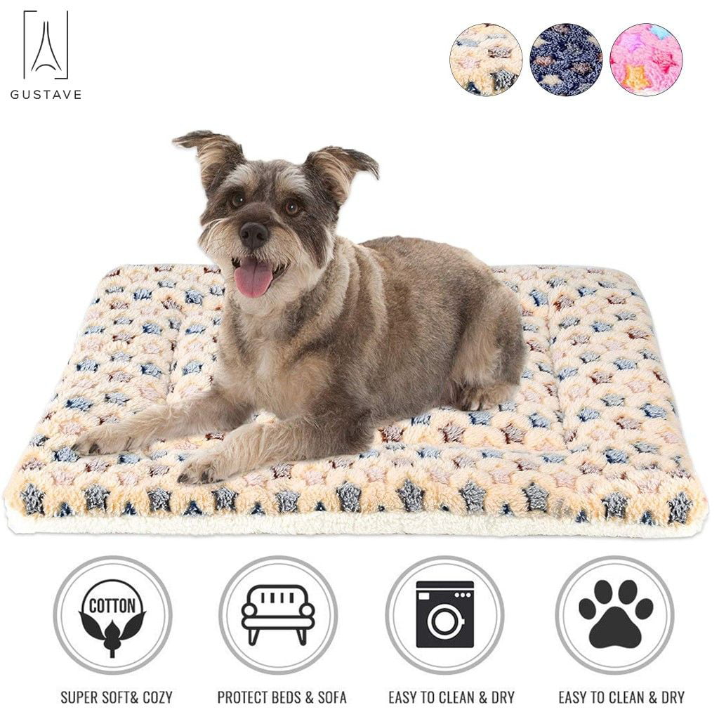GustaveDesign Large Dog Pet Sleep Mat Soft Warm Reversible Fleece Crate Bed Mat Kennel Pad Cage Cushion for Large Small Medium Dog Cat 