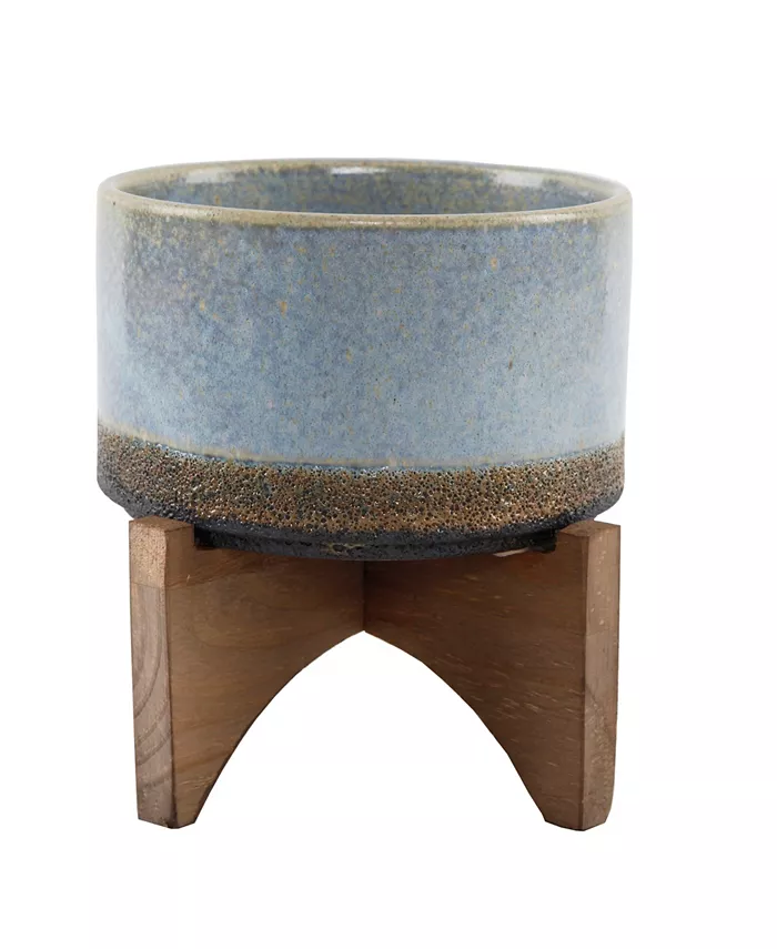 Flora Bunda Opening Lava Ceramic Planter on Wood Stand， 6.25