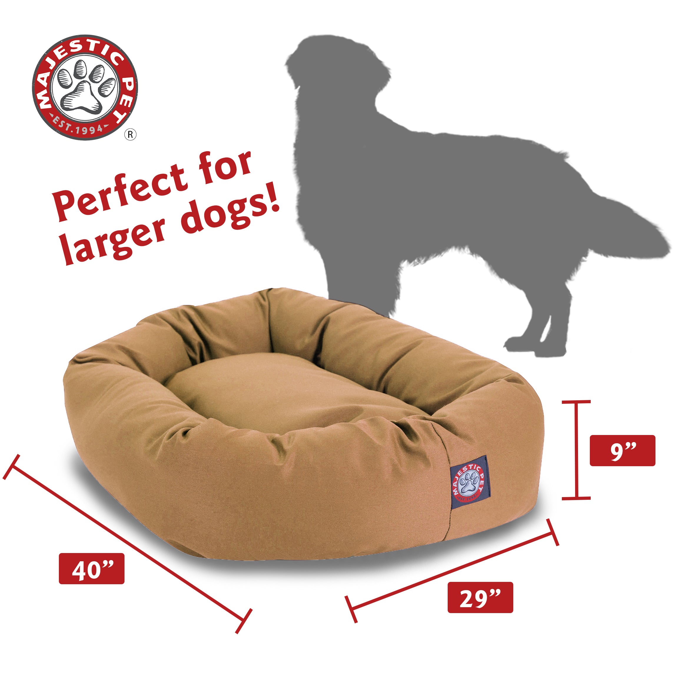 Majestic Pet | Poly/Cotton Bagel Pet Bed For Dogs， Khaki， Large