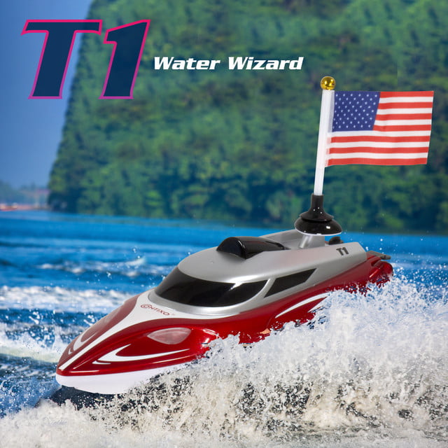 Contixo Remote Control Racing Boat for Pools and Lakes， Fast RC Boats for Adults and Kids with 15+ mph Speed， 4 Channel 2.4 GHz Remote Control， and Rechargeable 1100mAh Battery， Up to 20 min Play