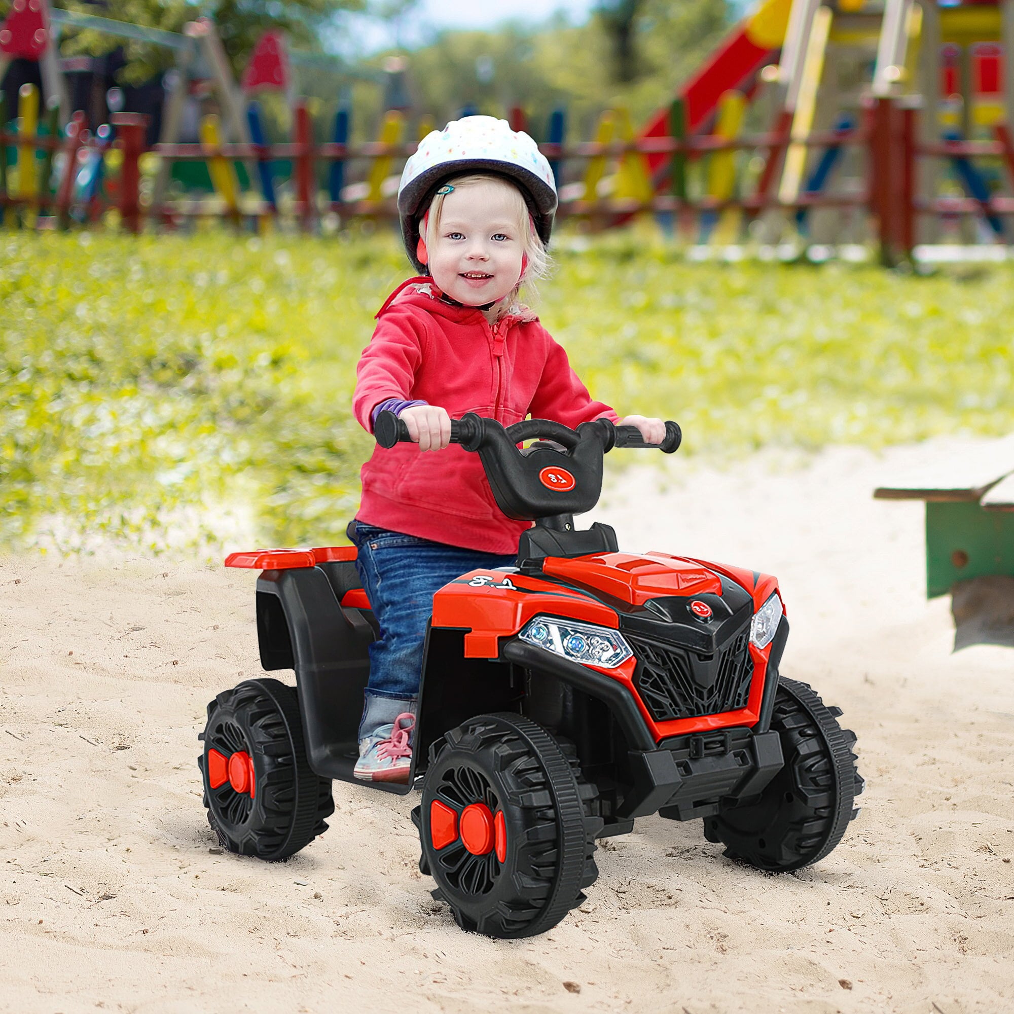 BATE Kids Ride on Toys， 6V 4 Wheeler ATV Quad， Electric Car for Kids with Lights， Music for Boys Girls Red