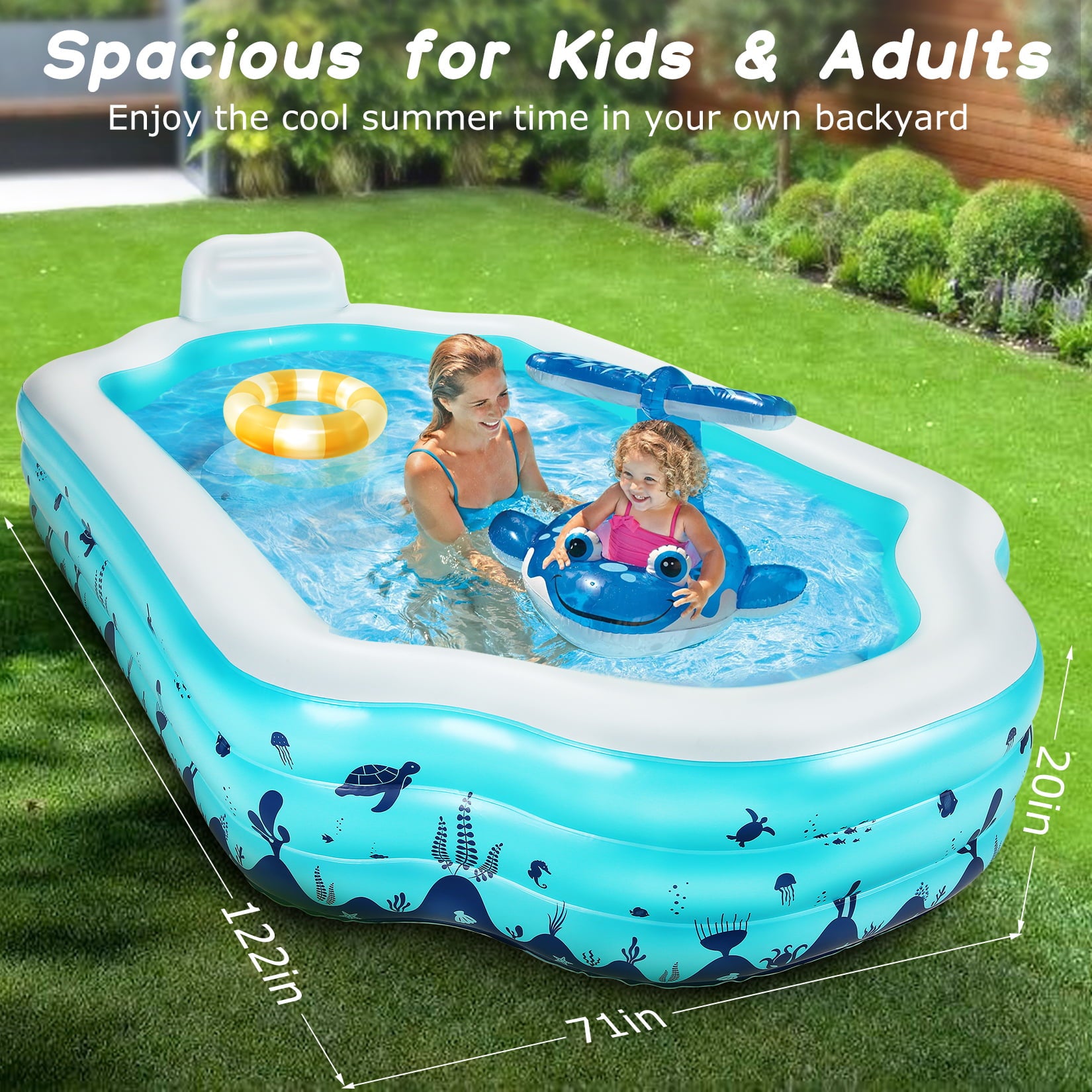 Funcid Inflatable Pool， Inflatable Swimming Pool for Kids and Adults， 120