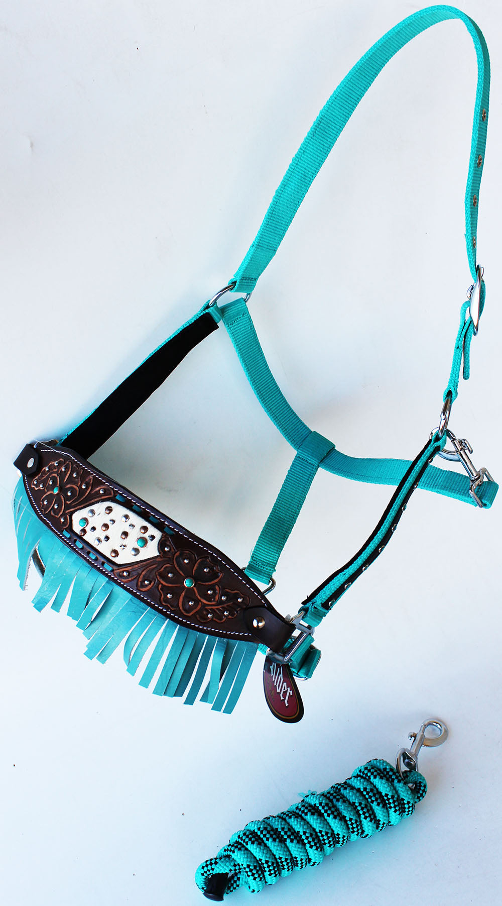 Horse Noseband Tack Bronc Leather HALTER Tiedown Lead Rope  280M80201