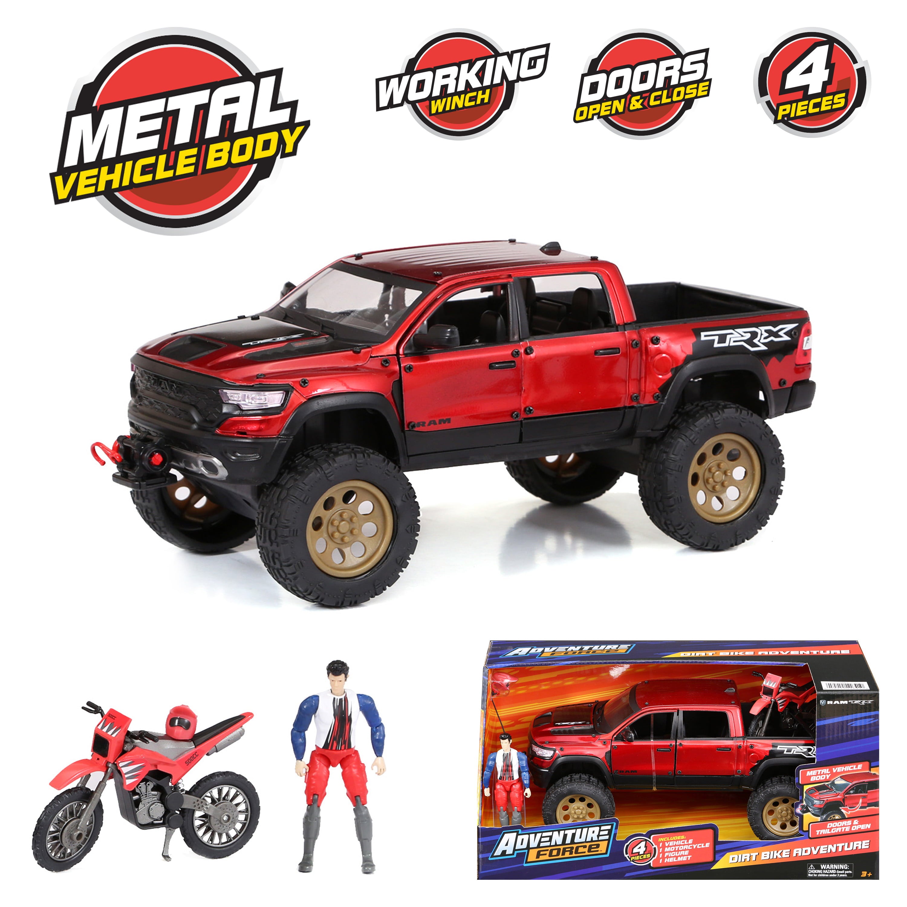 Adventure Force Free Wheeling Metal Vehicle Playset RAM Truck， Bike Child 3 and up