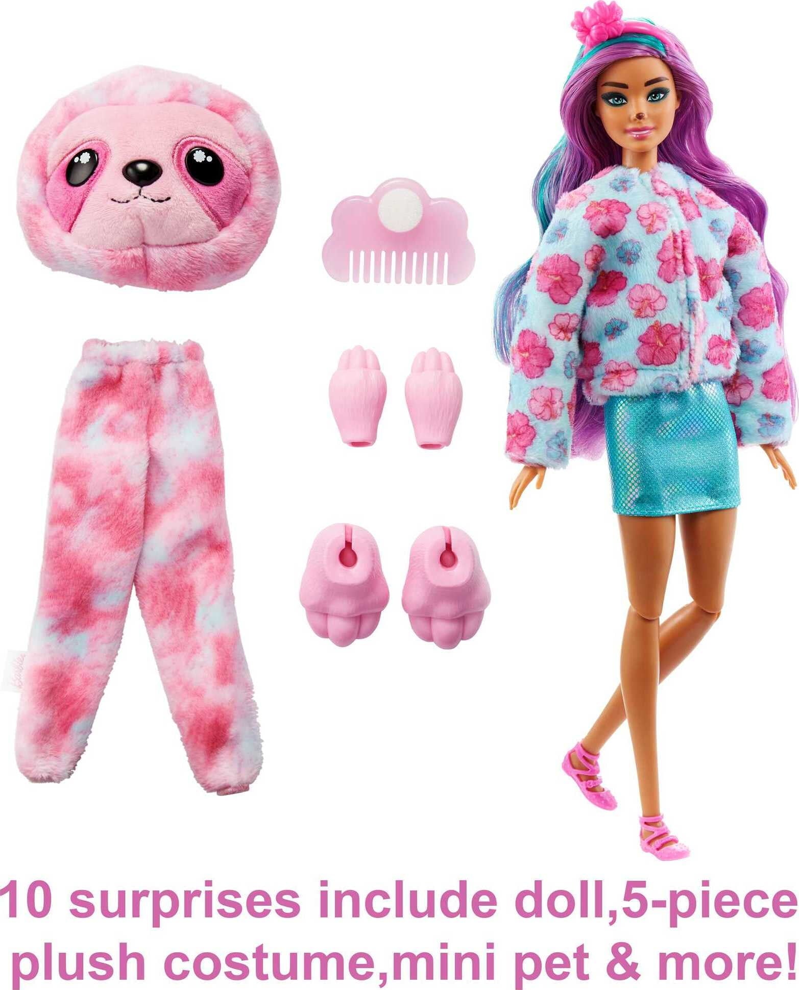 Barbie Cutie Reveal Fantasy Series Fashion Doll with Sloth Plush Costume, Mini Pet & Accessories