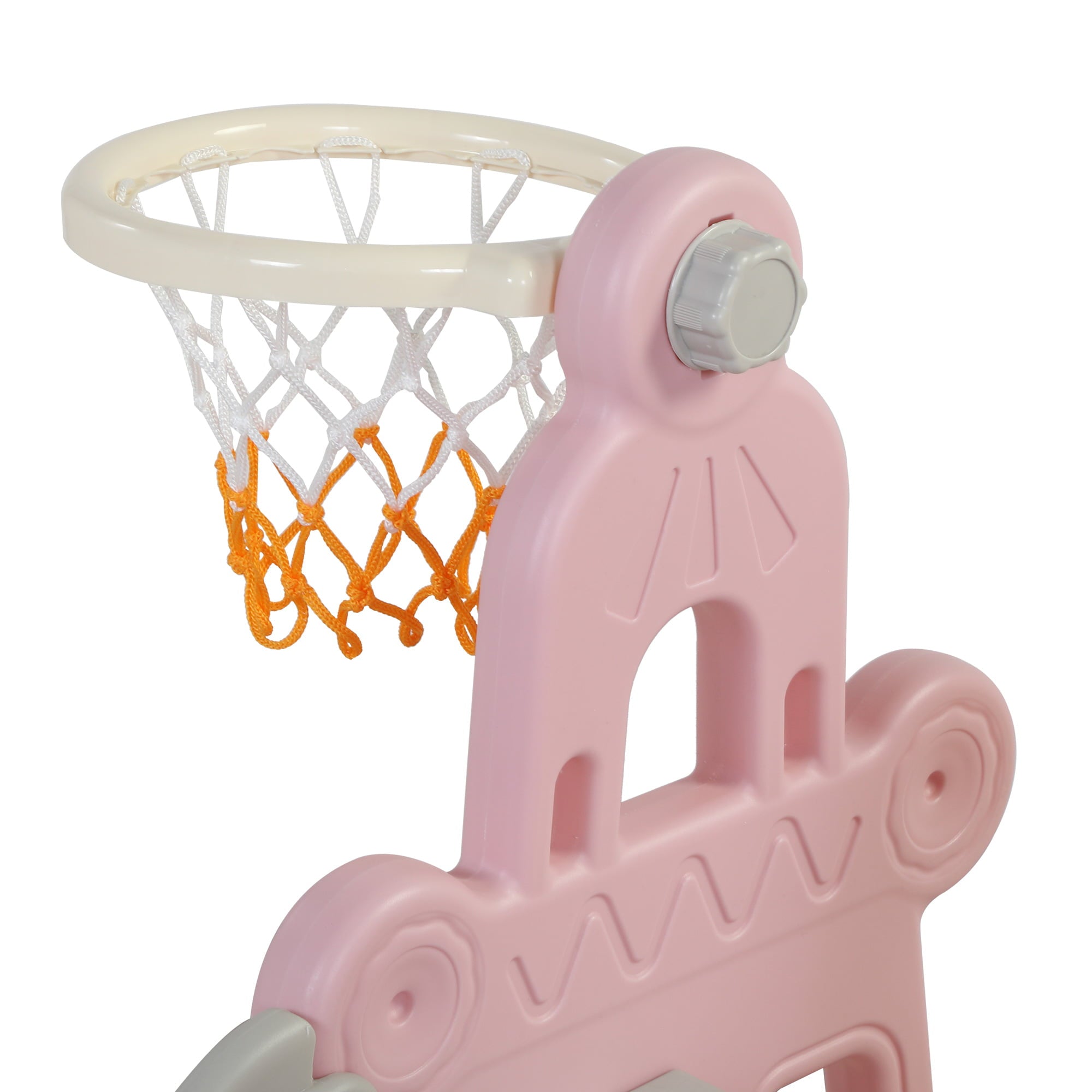 MOCA  3-in-1 Toddler Climber Slide ＆Swing Set - Extra Long Play Slide Playset for Indoor Outdoor Backyard with Basketball Hoop， Pink+Gray